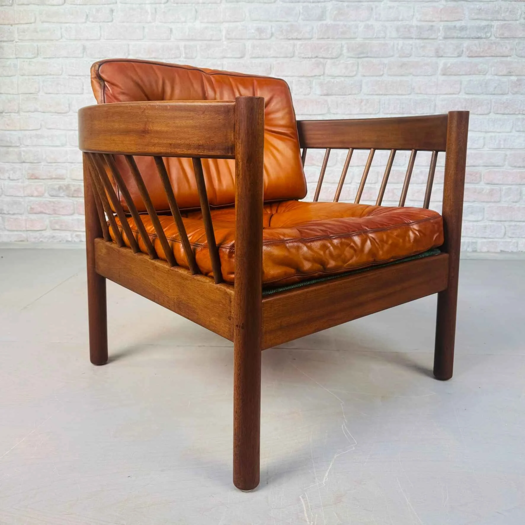 Jørgen Bækmark Danish 1960s Spindle Barrel Tan Leather Chair (2).jpeg