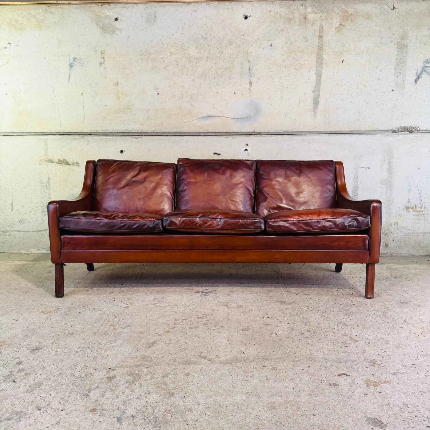 Elegant Vintage Danish 1970s Mogens Hansen Three Seater Tan Leather Sofa.jpeg
