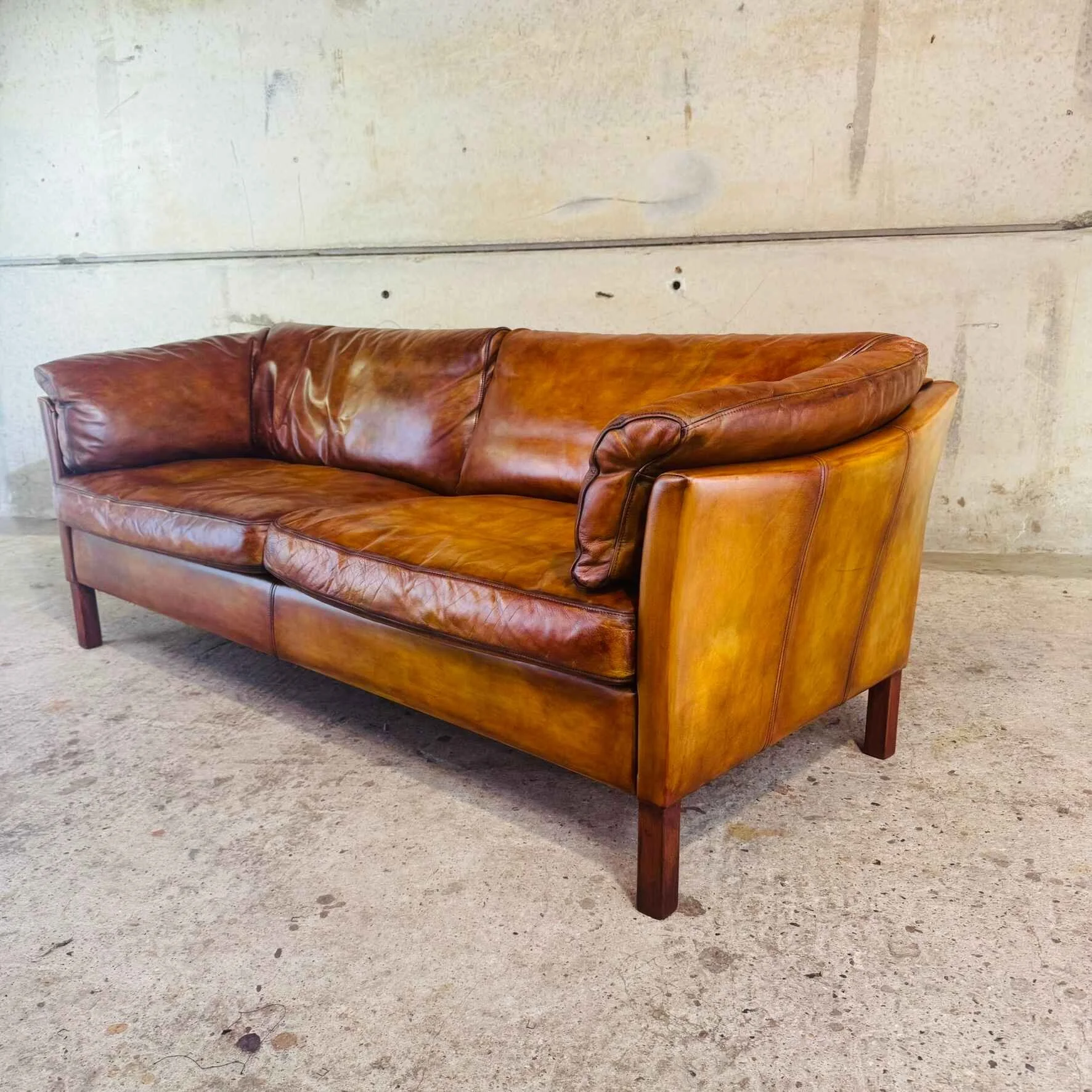 Vintage Mogens Hansen Tan Leather 2.5 Seater Sofa – Comfortable & Snug (2).jpeg