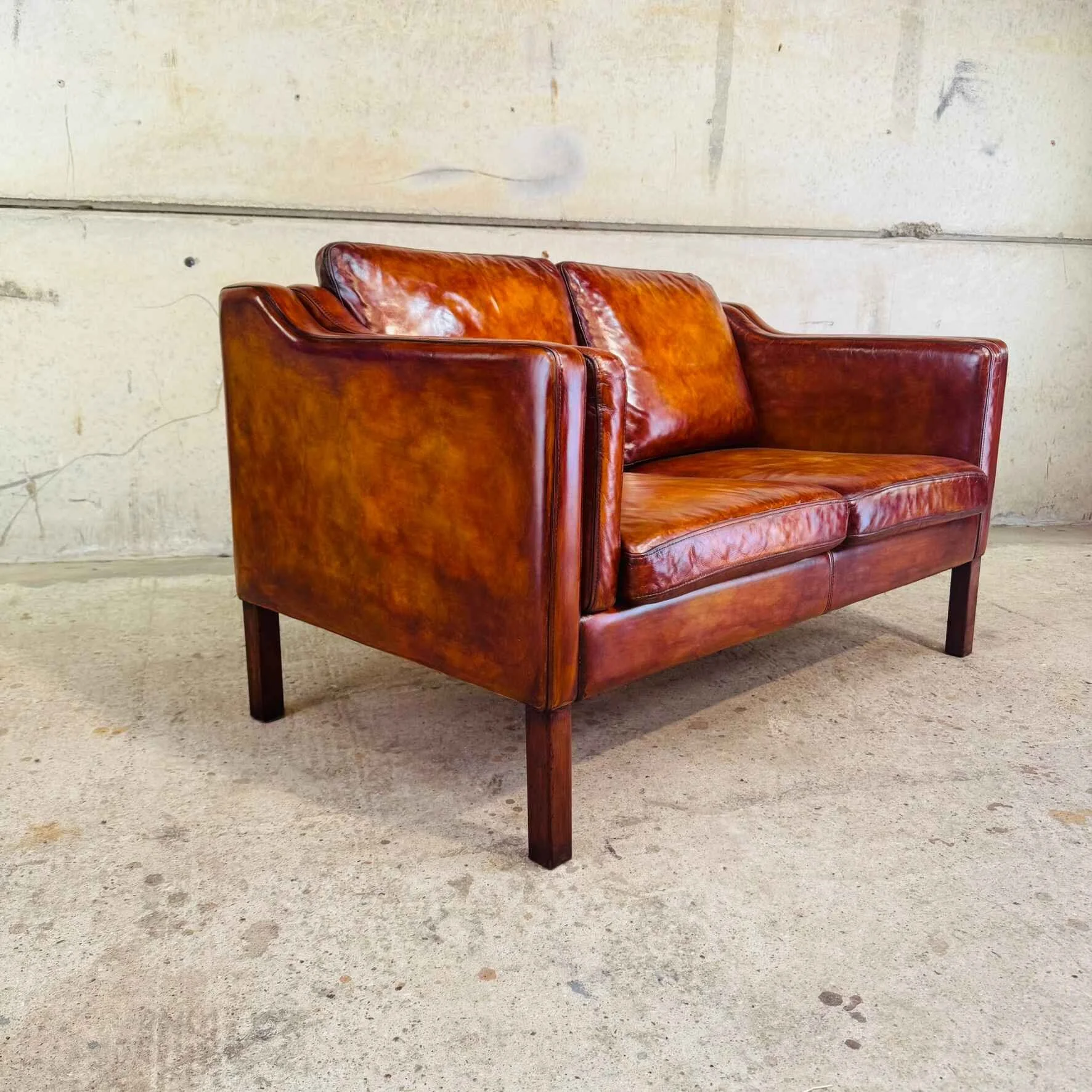 Vintage Danish Tan Leather 2-Seater Sofa – Neat Proportions (2).jpeg