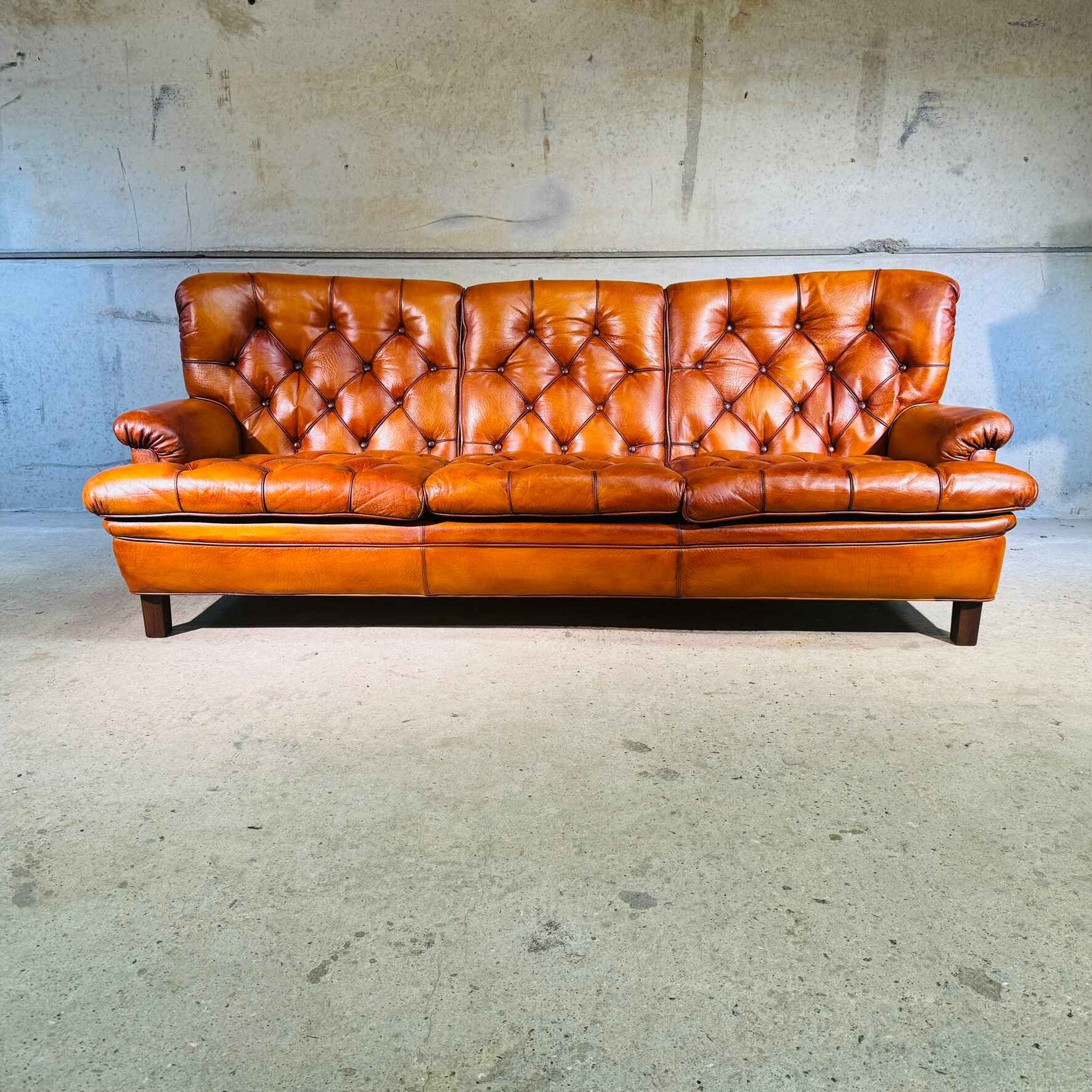Exceptional Three Seater “Jupiter Tan Leather Sofa by Arne Norell Sweden.jpeg