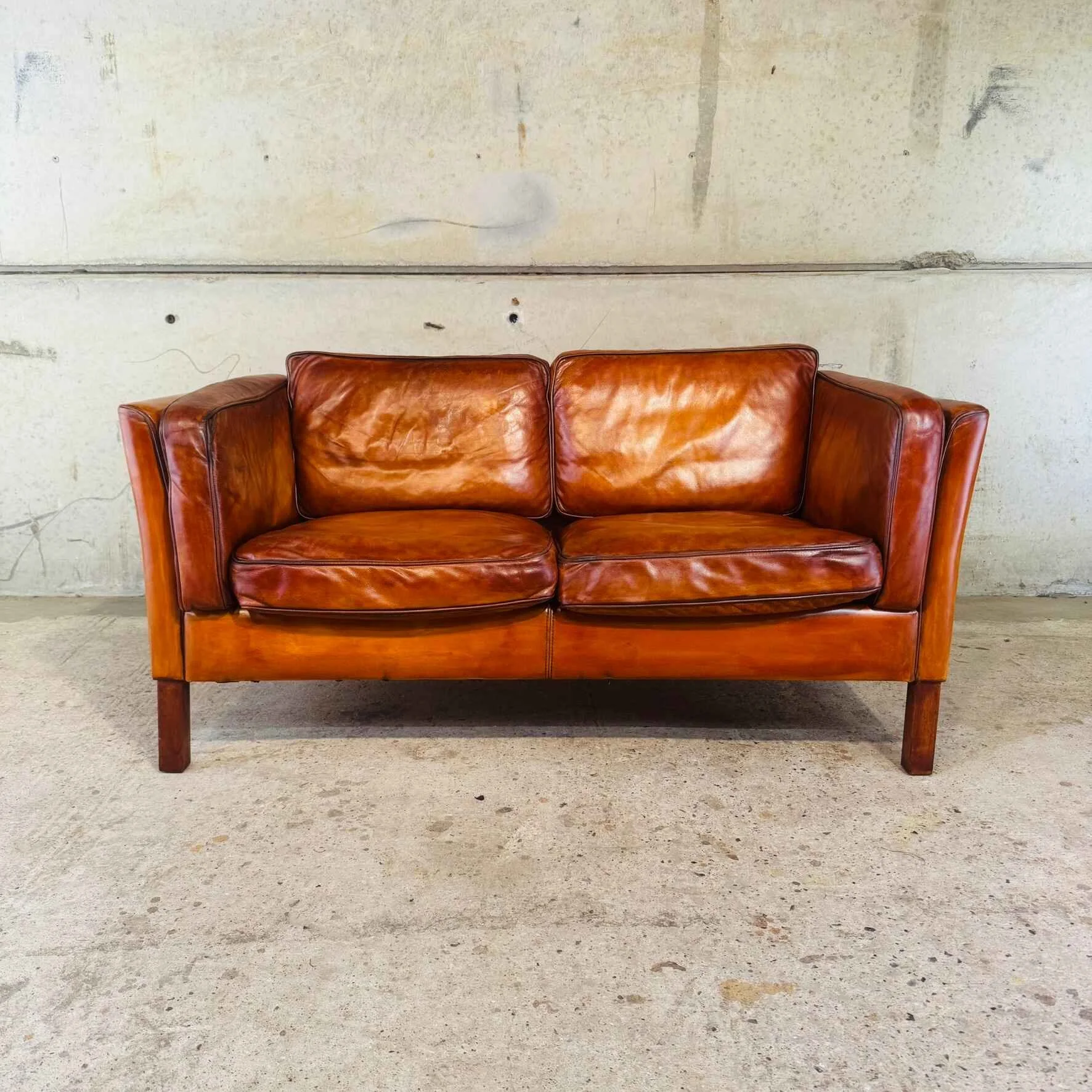 Danish Light Tan Leather 2 Seater Sofa — Elegant Lines.jpeg