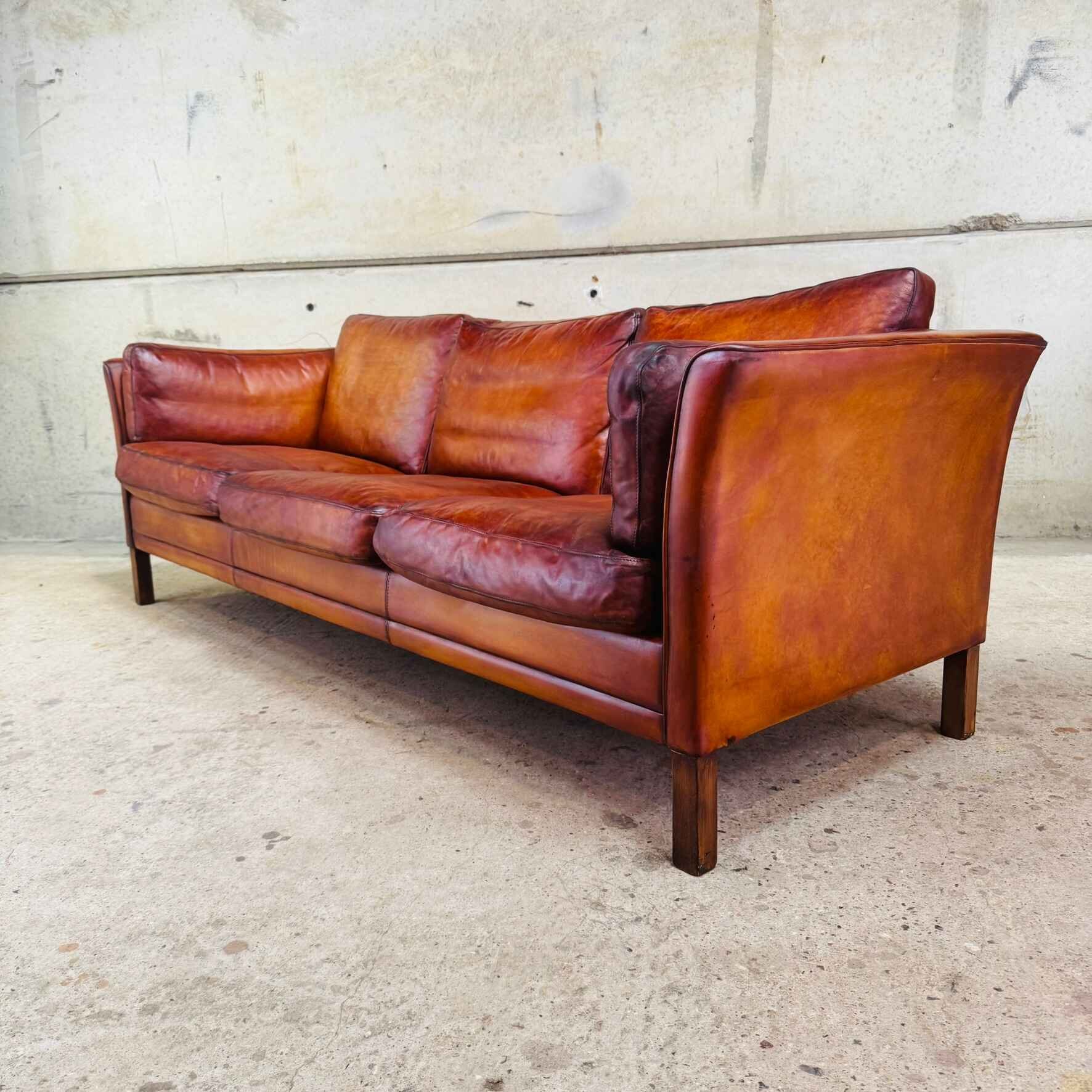 Long Vintage 1970s Danish Mogens Hansen Three Seater Tan Leather Sofa (2).jpeg