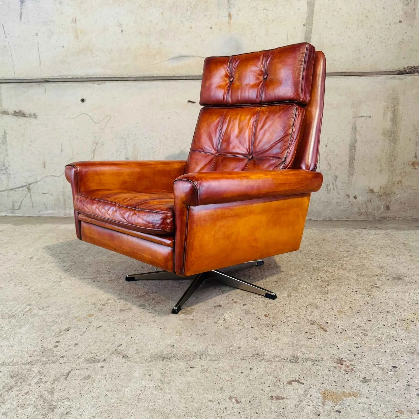 1970s Danish Svend Skippers Cognac Leather Swivel Chair – Chrome Base (2).jpeg