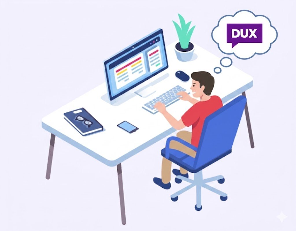 Illustration of a UX researcher analyzing user data and collaborating on digital product strategy, usability testing, and customer experience optimization for businesses in Brussels.