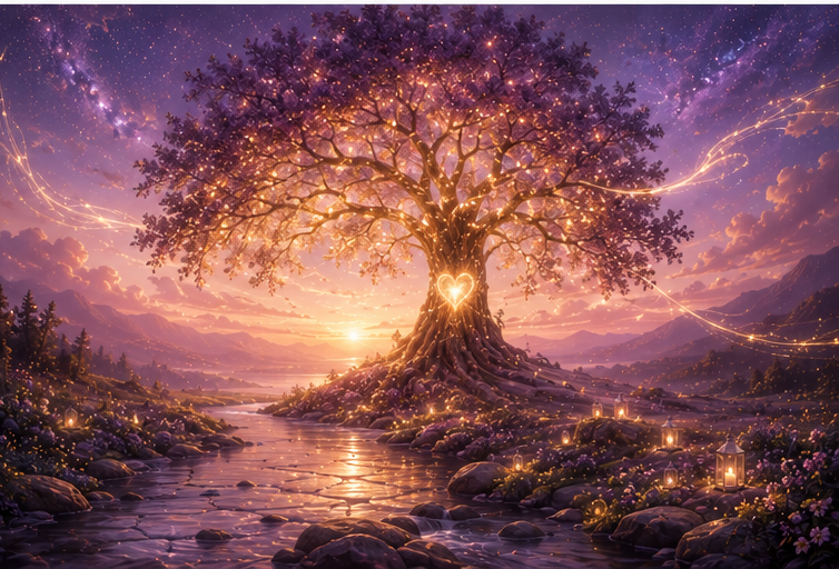 glowing tree with heart