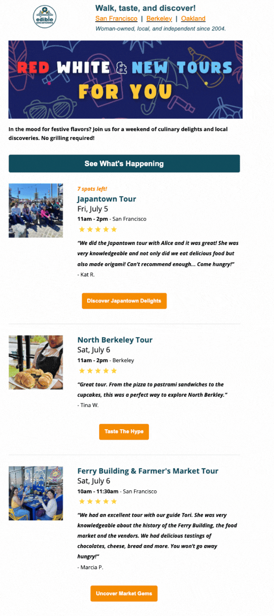 July 4th Weekend Tour Promo Email