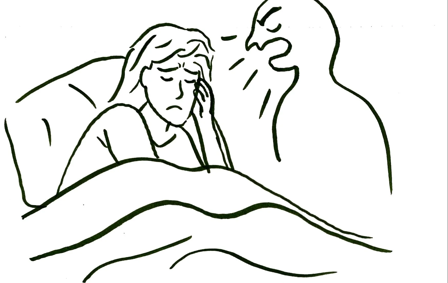 Illustration einer Frau im Bett, die von einer anderen Person angeschrien wird.