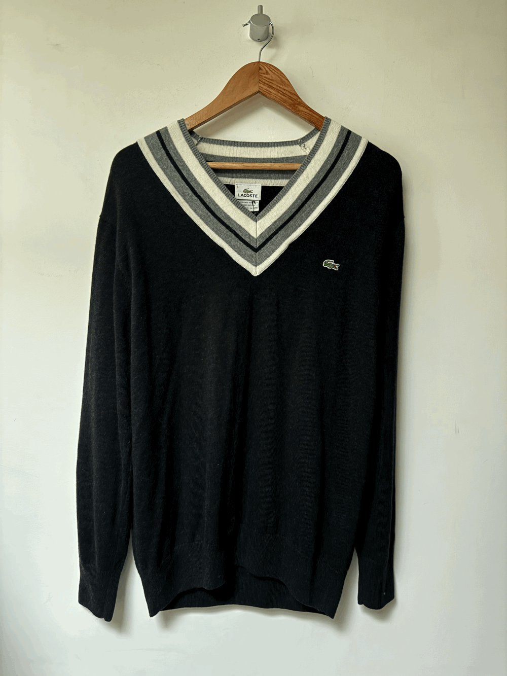 Lacoste V-Neck Jumper In Charcoal Grey - Size L — EDIT89.
