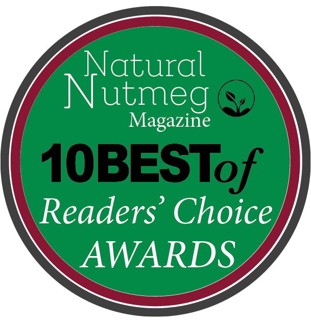 Badge from Natural Nutmeg Magazine indicating a Reader's Choice Award for the 10 best of 2023.