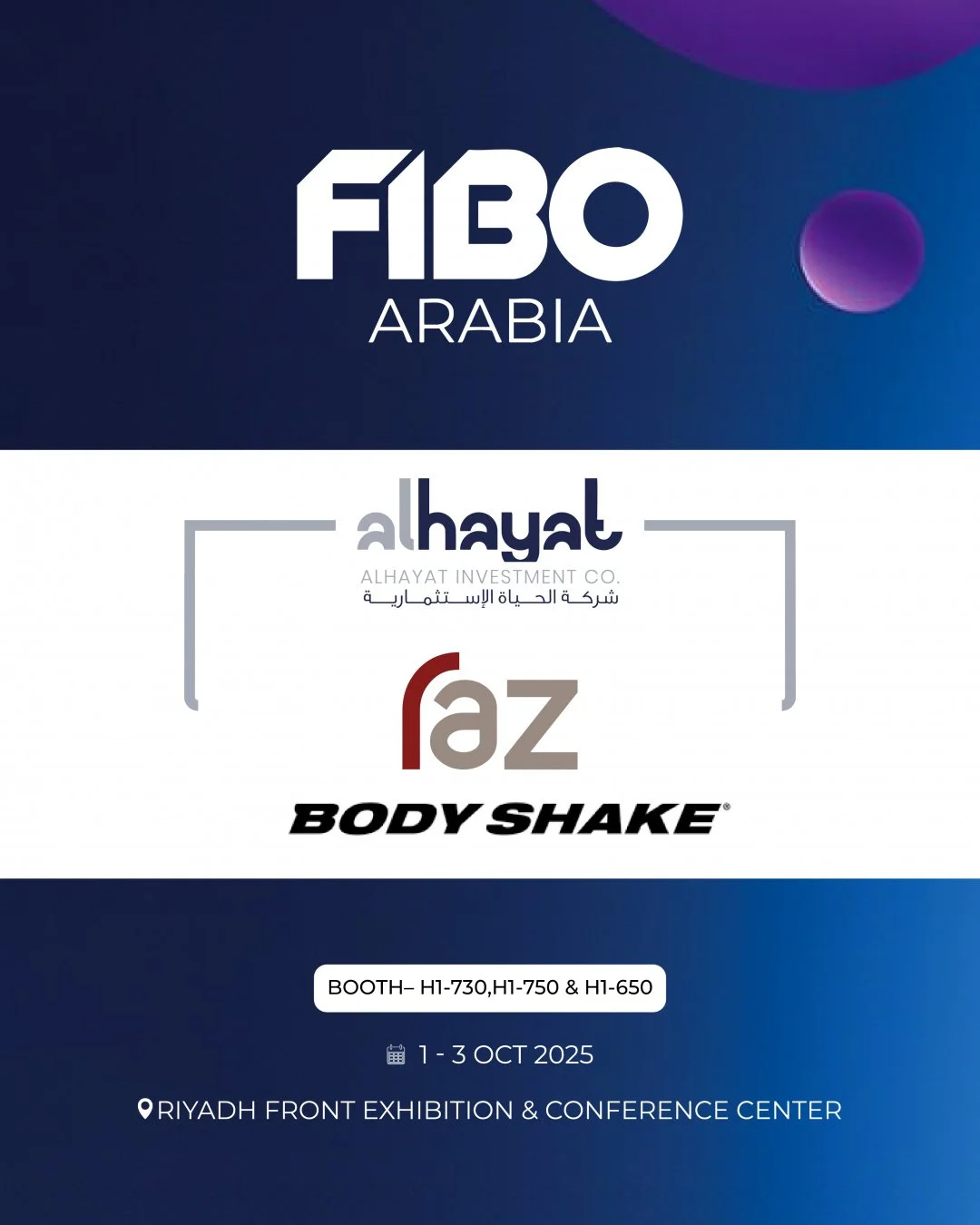 تفخر شركة RAZ بتمثيل BodyShake ، العلامة التجارية العالمية المتخصصة في مكملات التغذية الرياضية عالية الجودة.
⠀
نقدم حلولًا متكاملة لتعزيز الأداء والصحة الرياضية في المملكة العربية السعودية.
⠀
📅 1 - 3 أكتوبر 2025
⠀
📍 واجهة الرياض &ndash; السعودية
⠀
