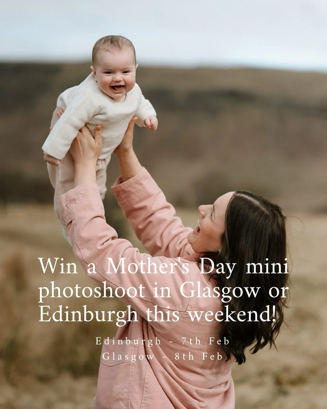 WIN A MOTHERS DAY MINI PHOTO SESSION THIS WEEKEND YOUR CHOICE OF GLASGOW OR EDINBURGH!!

Natural artistic family photographs. 
Win a 30 minute natural photo shoot which will be delivered on Mother&rsquo;s Day morning. 
5 high resolution images with o