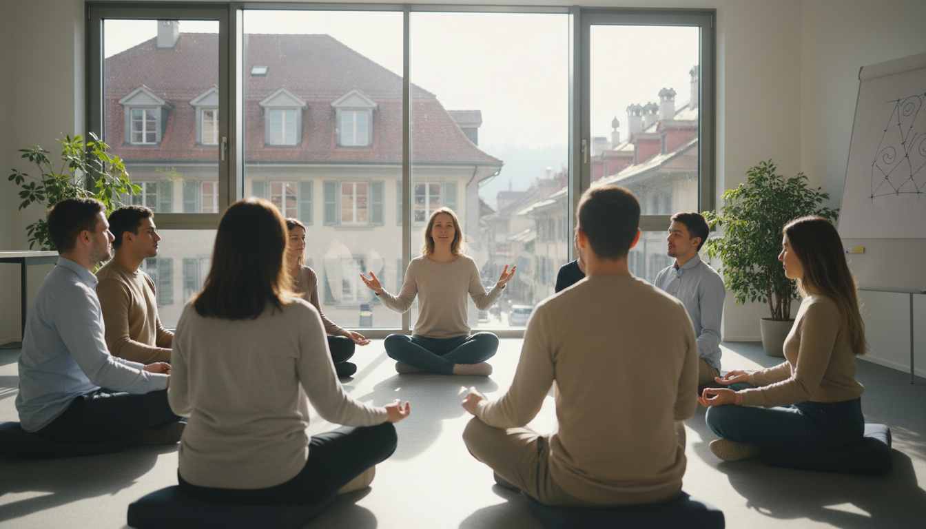 Groupe meditating at the office