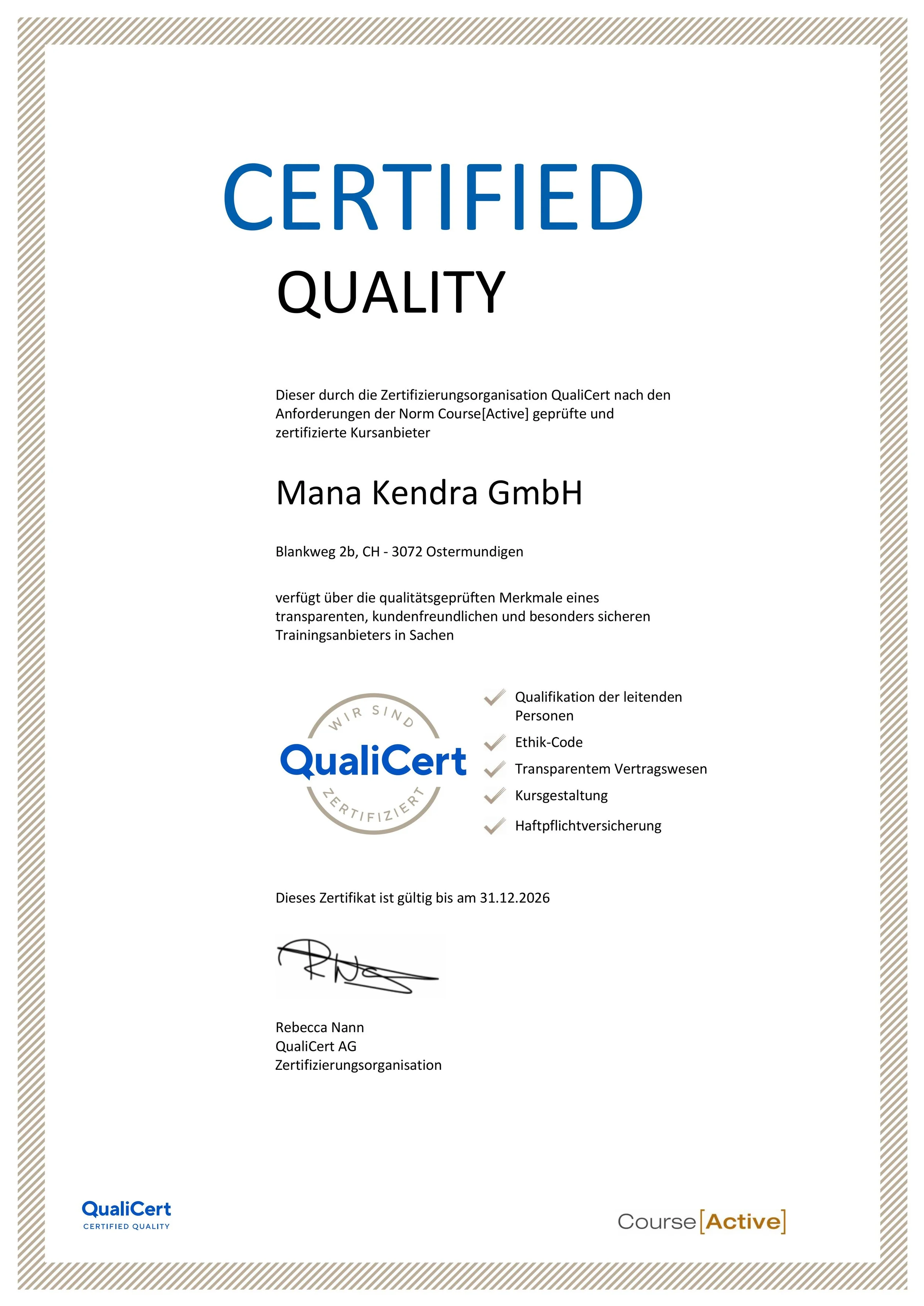 Mana Kendra Quali Cert Certified