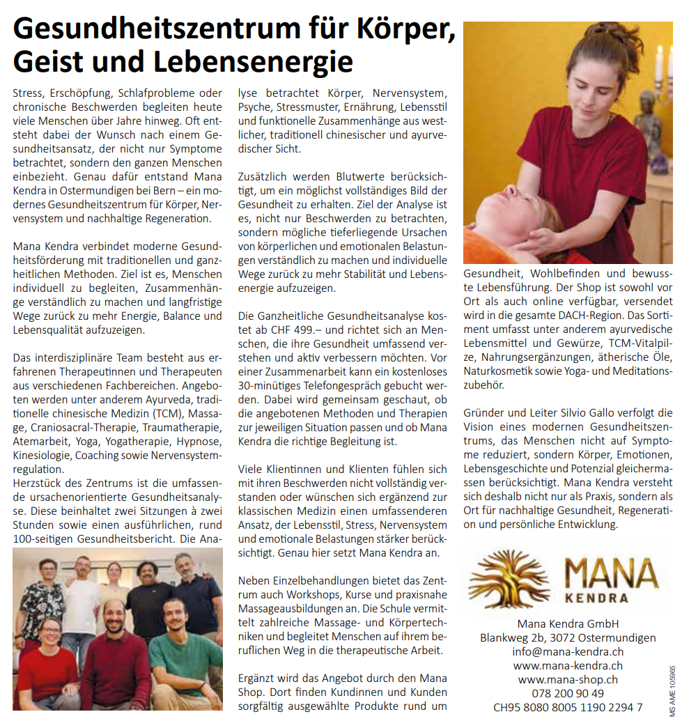 Zeitungsartikel Bern Mittelland Mana Kendra