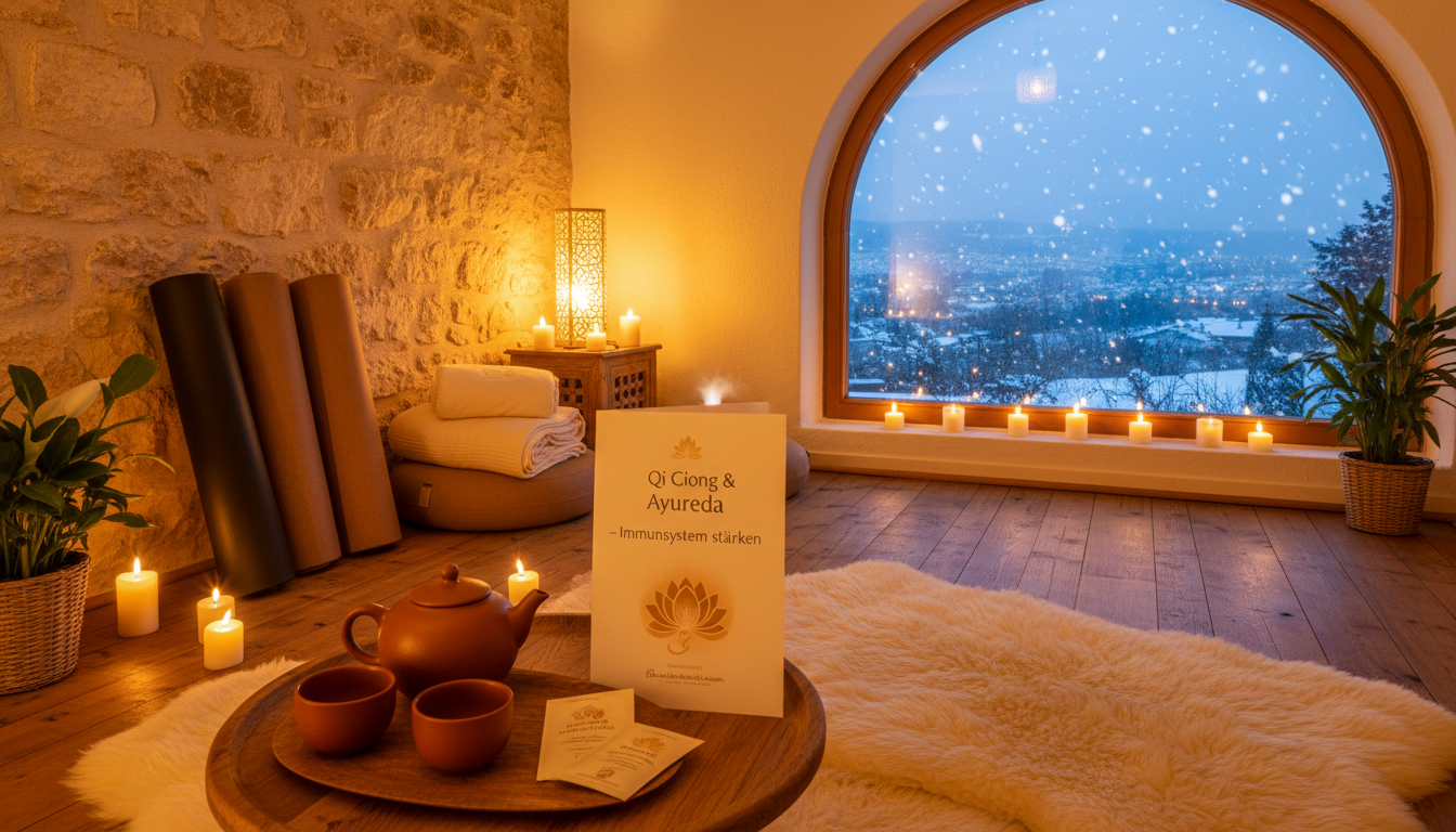 Inviting cozy room with ayurveda and qi gong atmosphere