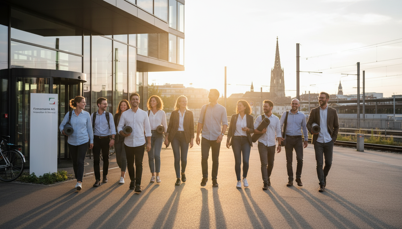 Team of 40s walking outside in bern at sunset after yoga
