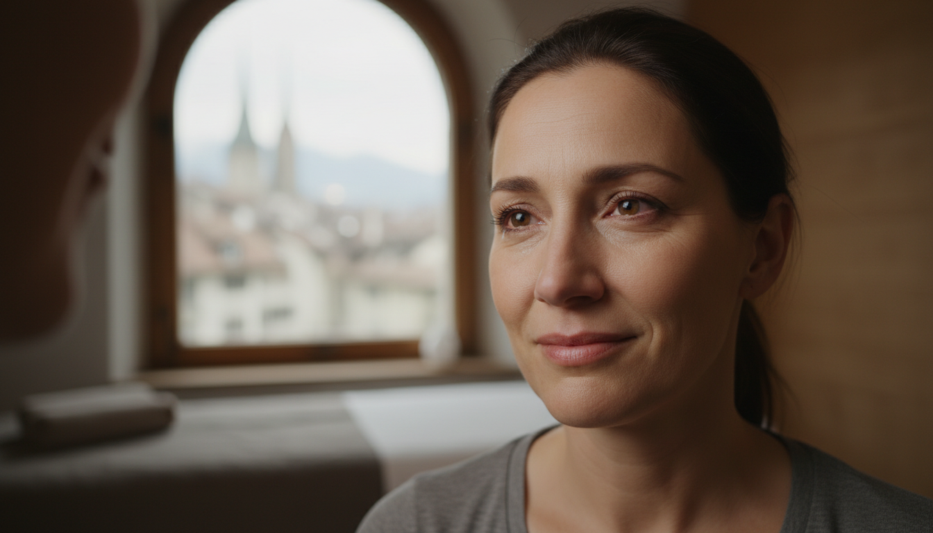 Women 40s with pure expression in bern building