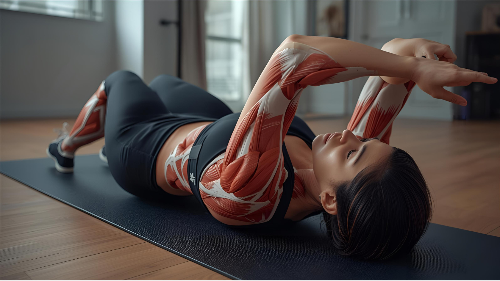 women laying muscle pain