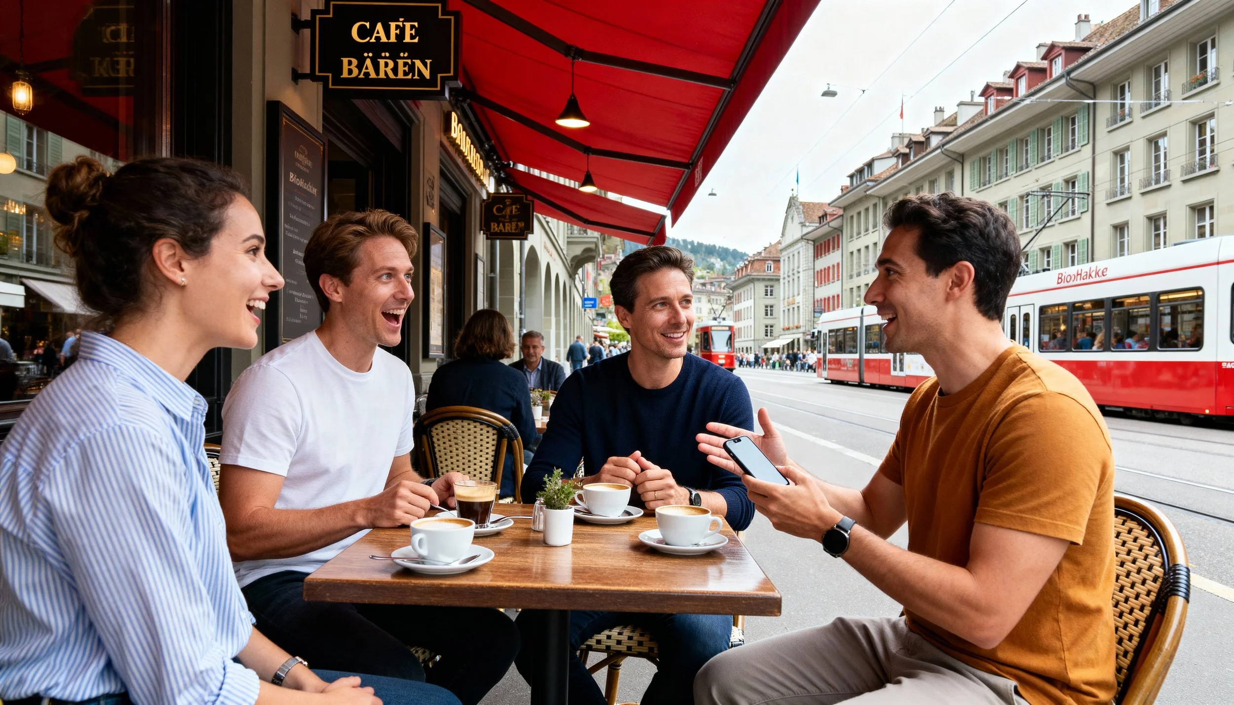 Fitness-Freunde besprechen Biohacking im Café Bären Bern – Performance Hacking Ostermundigen