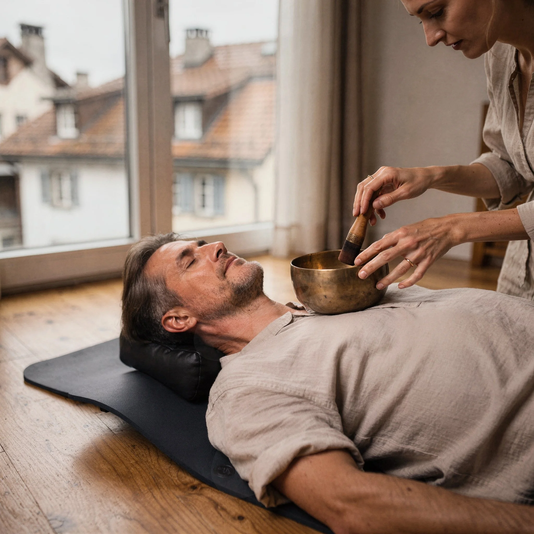 Klangtherapie mit Schale auf Brustkorb – Parasympathikus aktivieren Bern