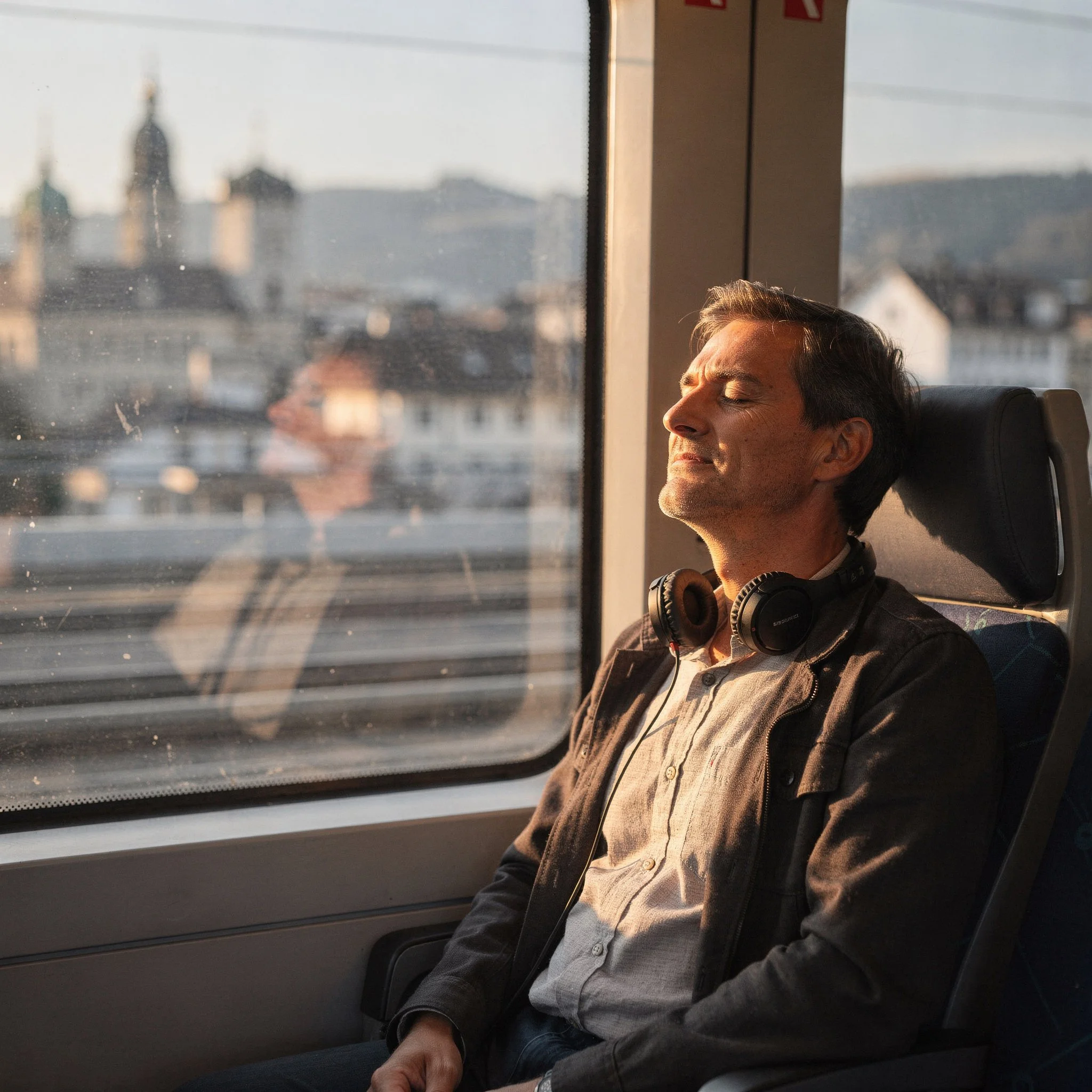 Pendler reguliert Nervensystem mit Atmung im Zug nach Bern