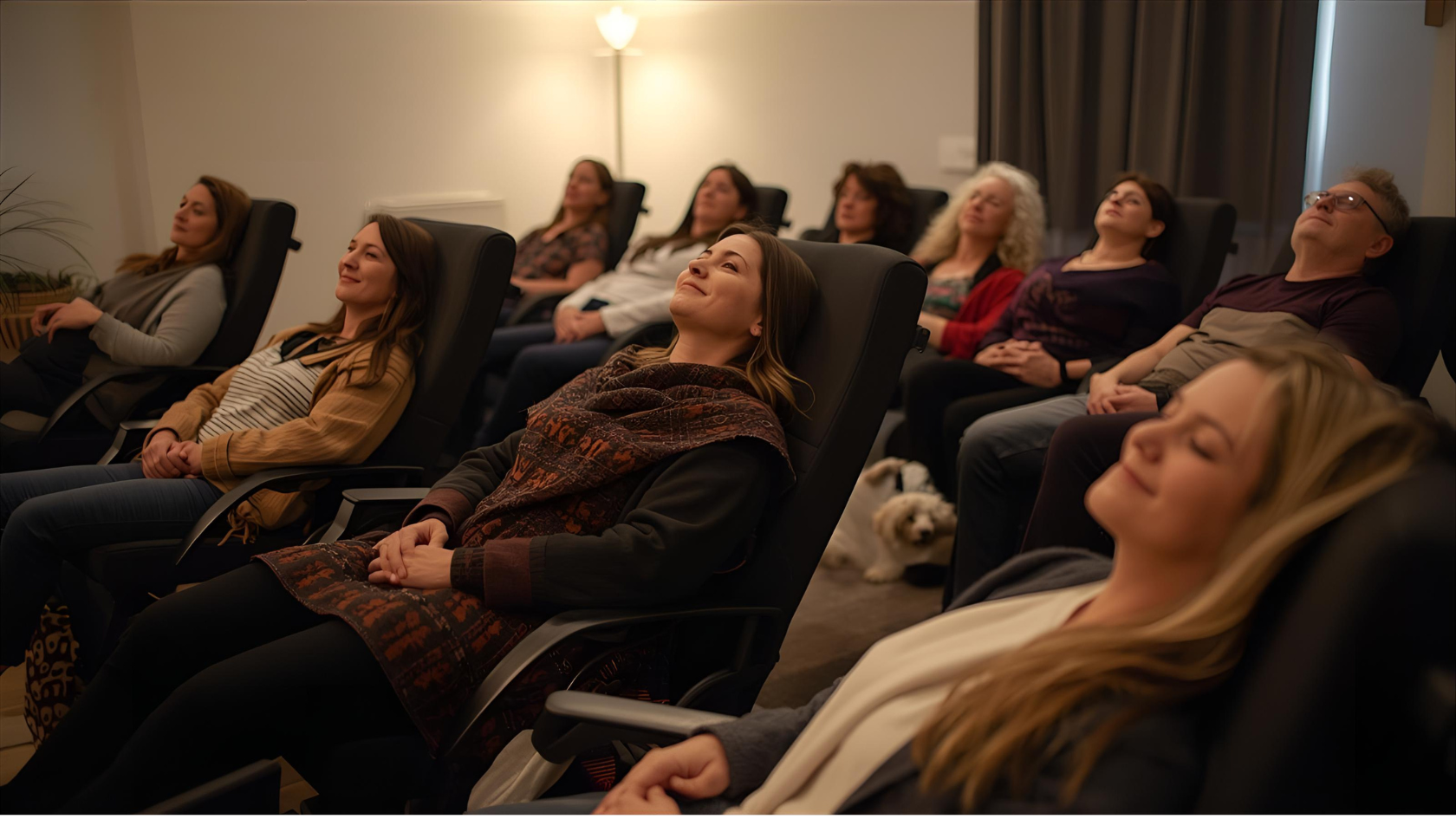 Hypnose session people smiling and relaxed