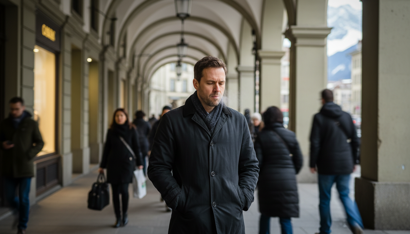 Man 30's in bern center looking frustrated