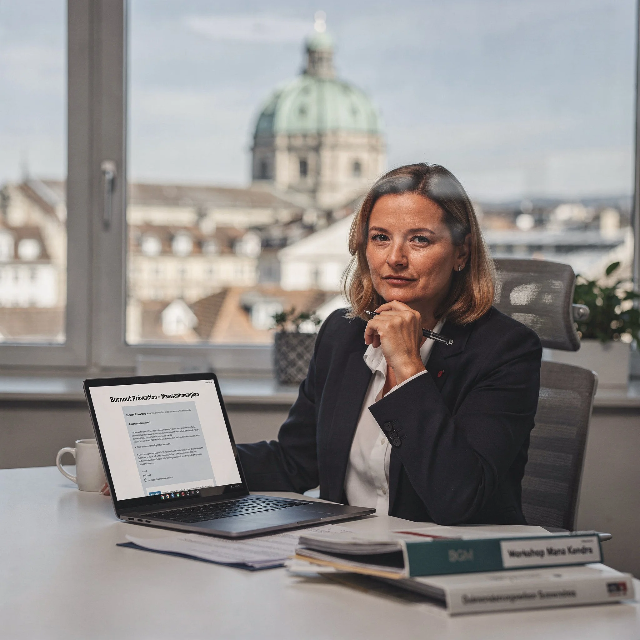 HR-Verantwortliche erstellt Burnout-Präventionsplan mit Blick auf Bern