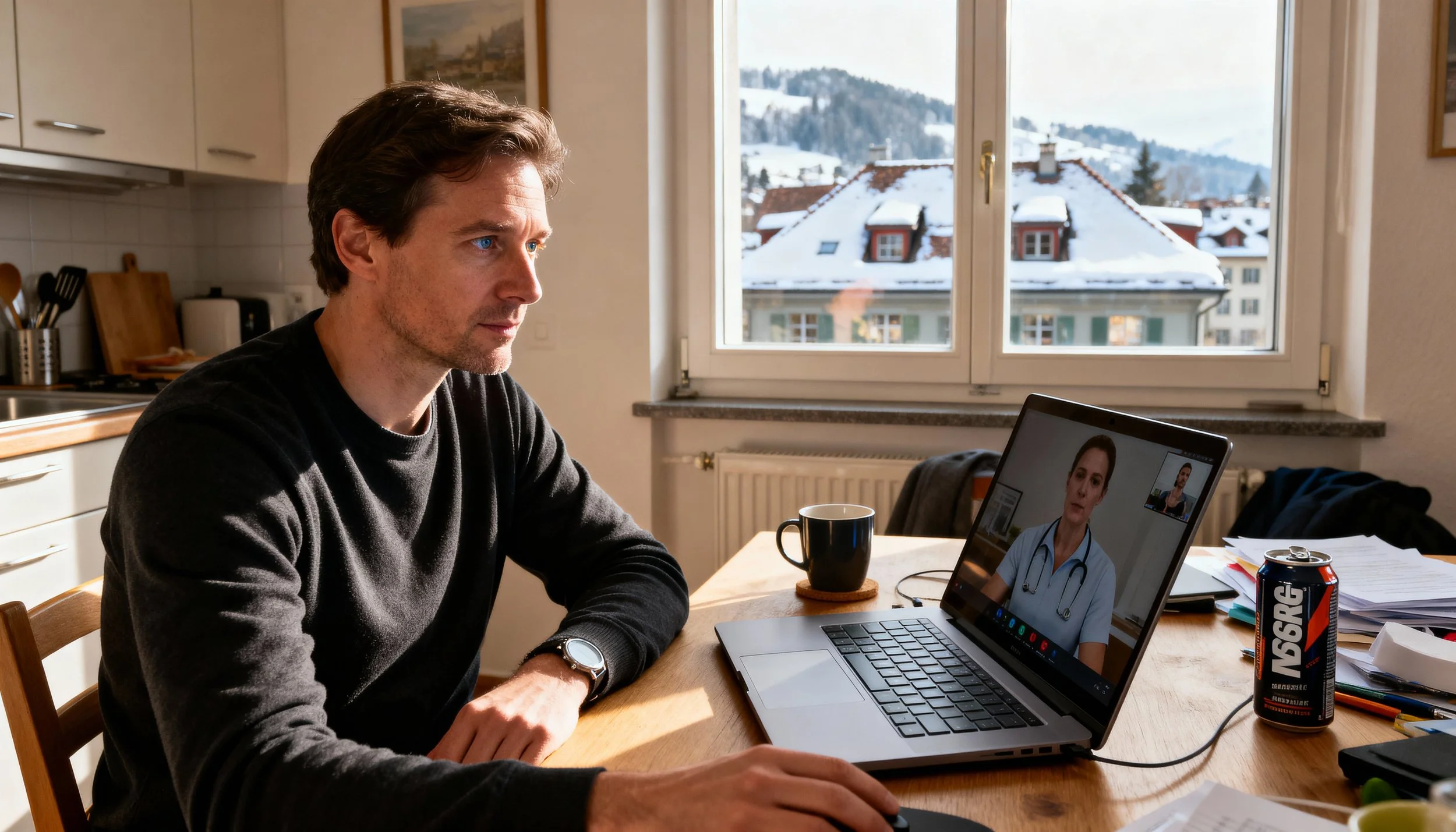 ITler macht Kinesiologie-Video-Call aus Berner Homeoffice mit Stadtblick – Biohacking Bern