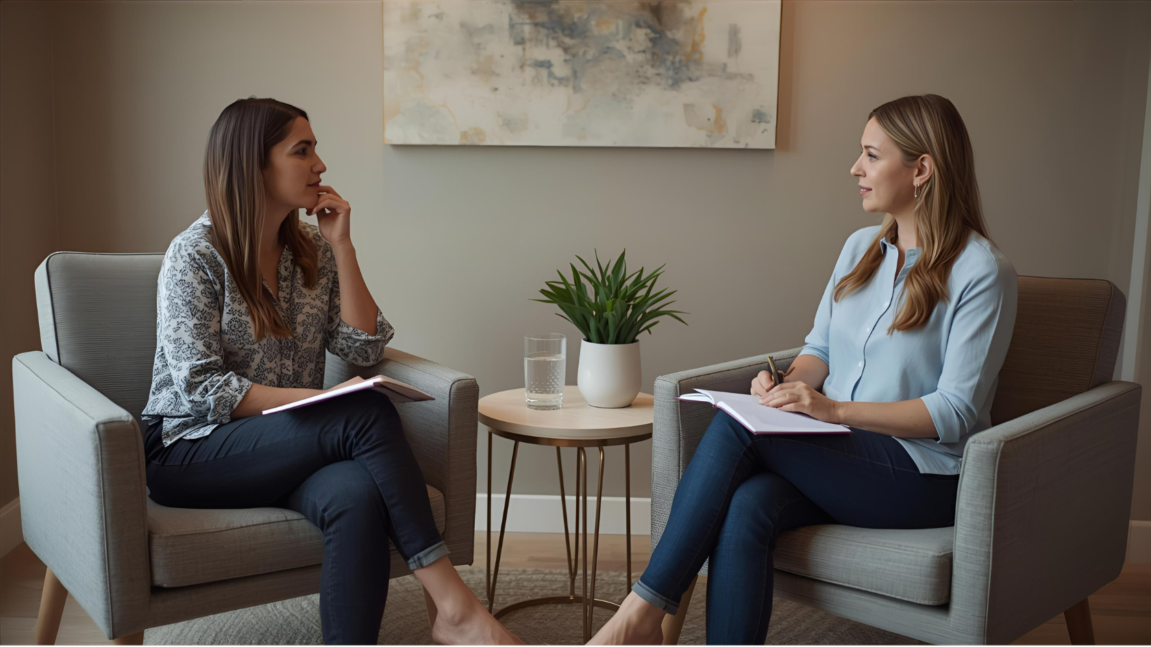 therapy hypnose 2 women sitting in a warm studio