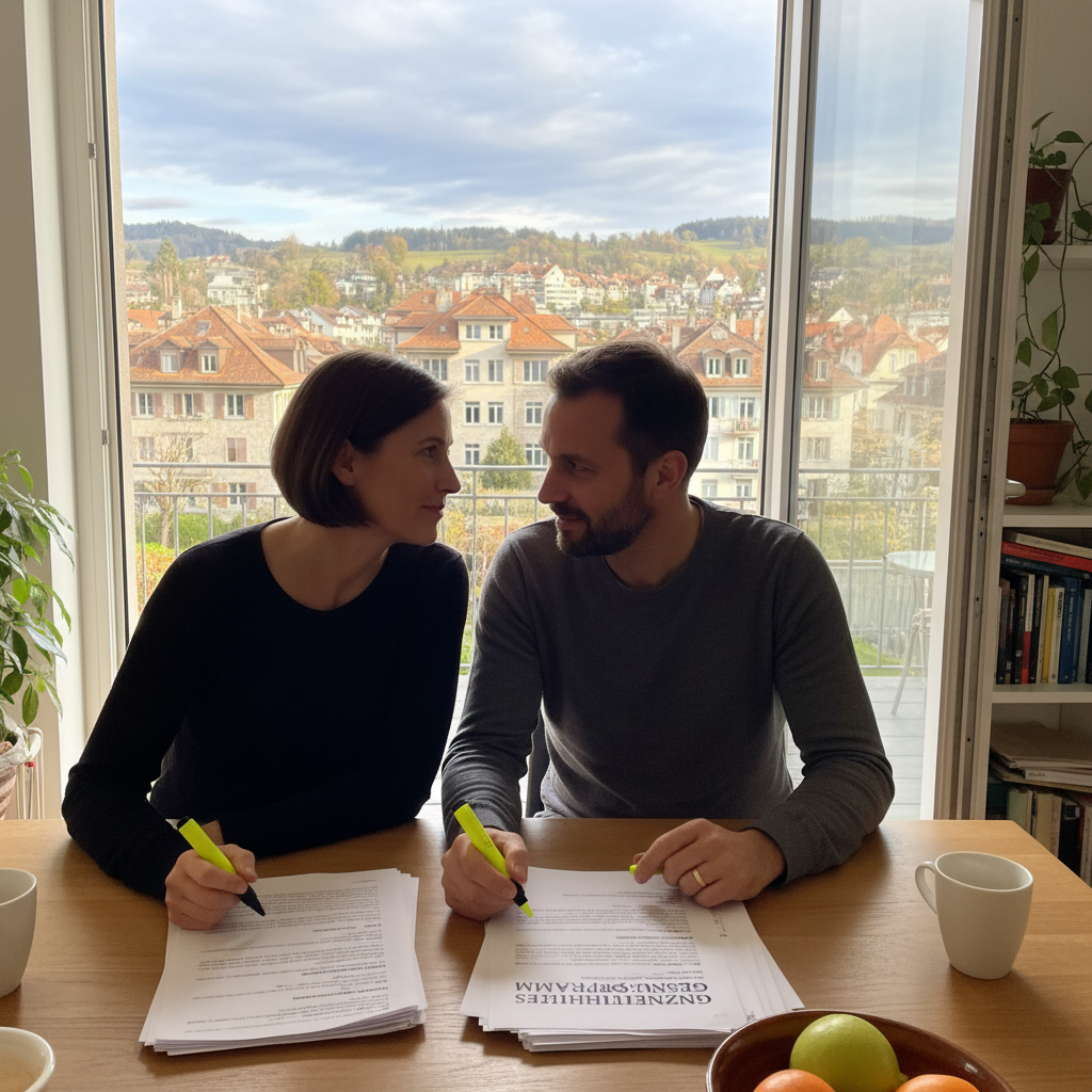 Paar plant ganzheitliches Gesundheitsprogramm in Berner Wohnung – Gesundheitsberatung Ostermundigen