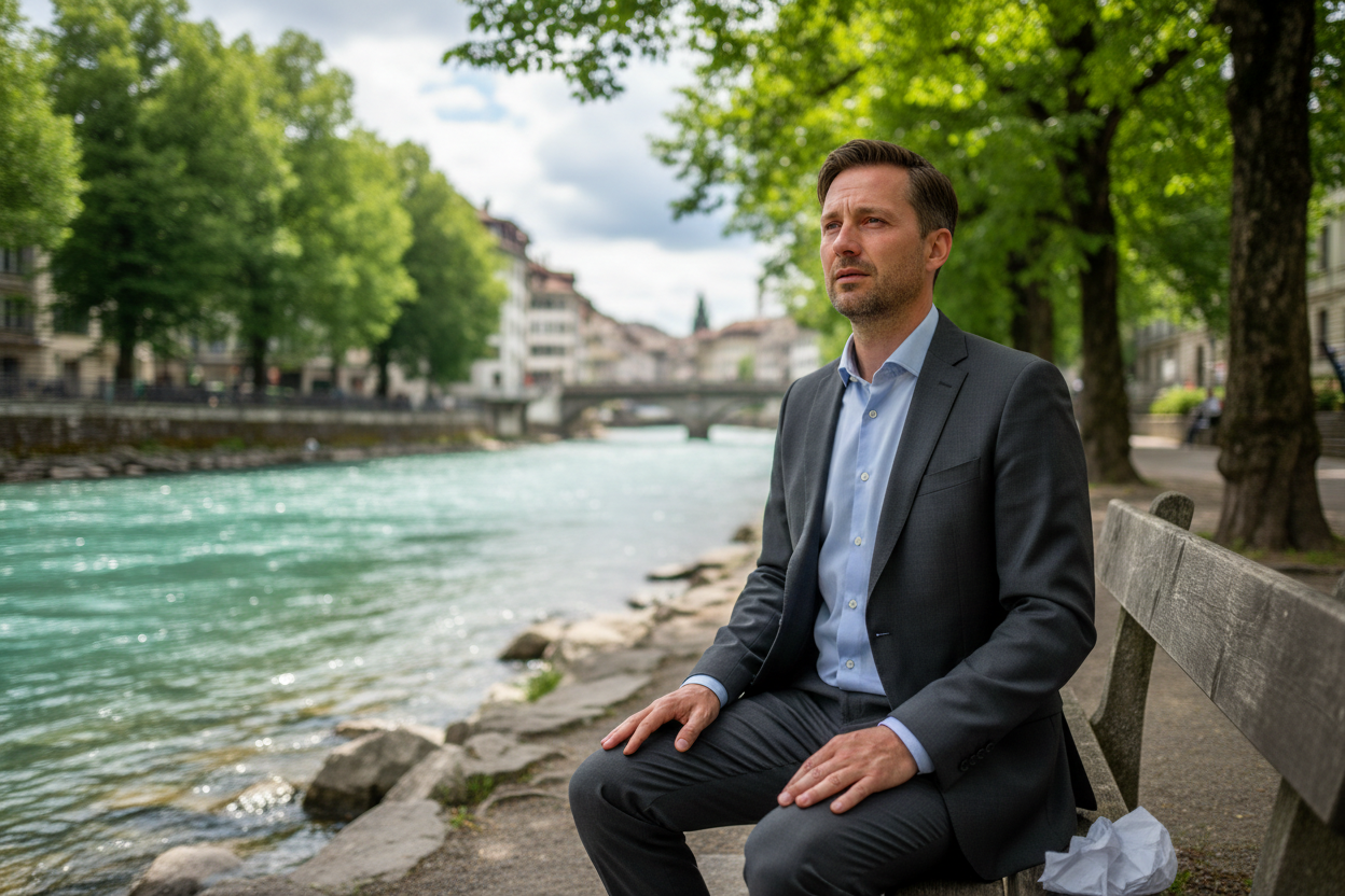 Man 40s sitting next to the aare leditating