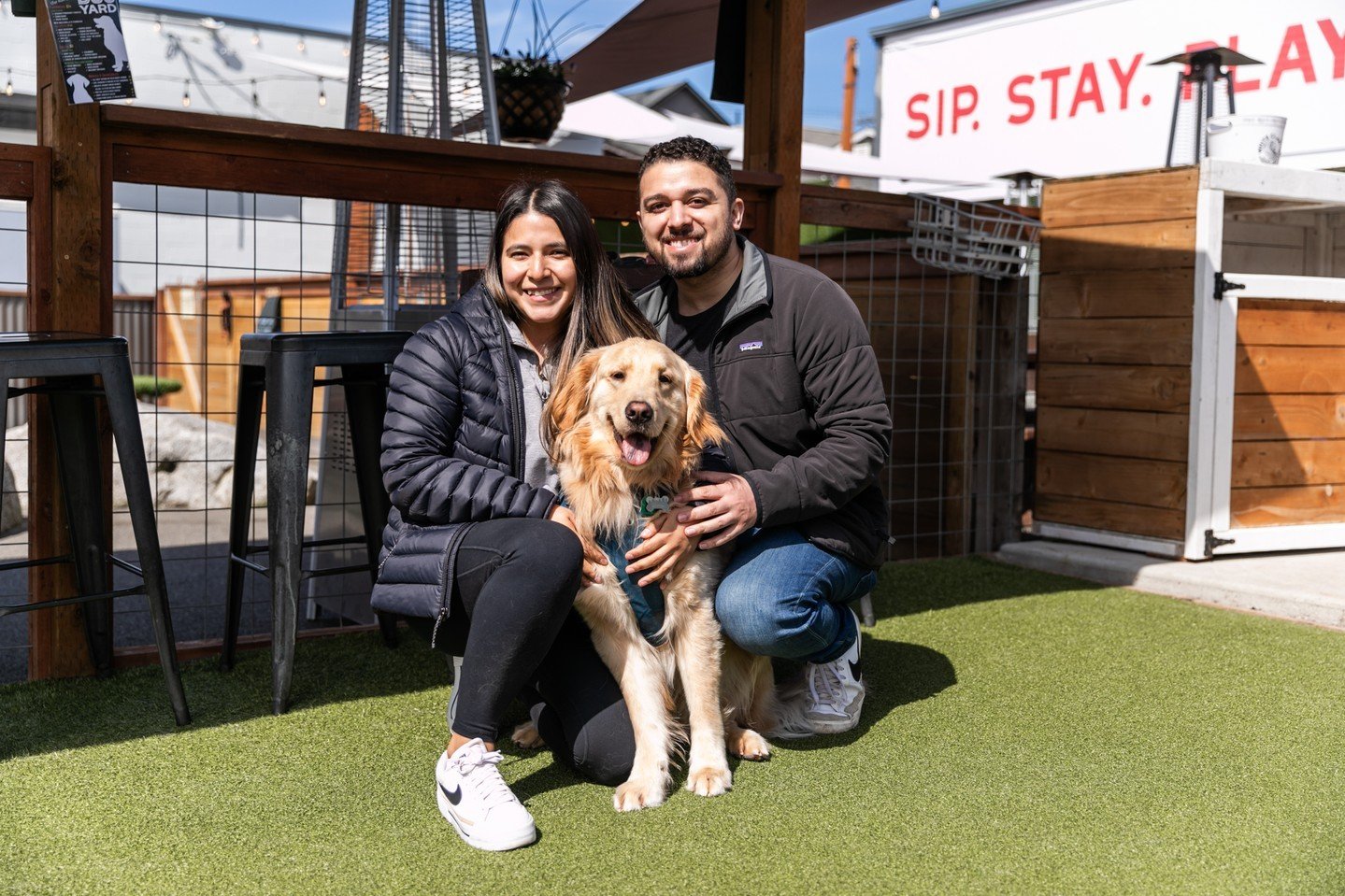 Swipe for a before picture 😍 Griffin and his pawrents were spotted at Dog Yard Bar's golden retriever meetup and our marketing &amp; event coordinator recognized the trio from a golden retriever meetup back in 2022! 

We're so happy that Griffin and