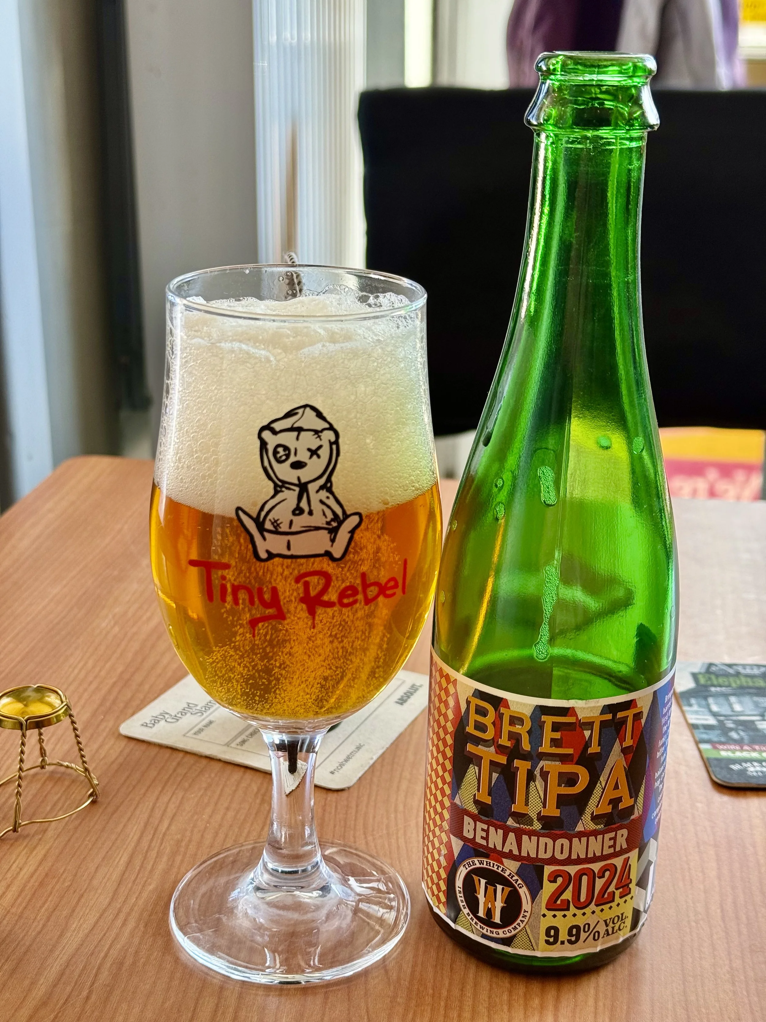 A poured bottle Benandonner from White Hag. 9.9% ABV