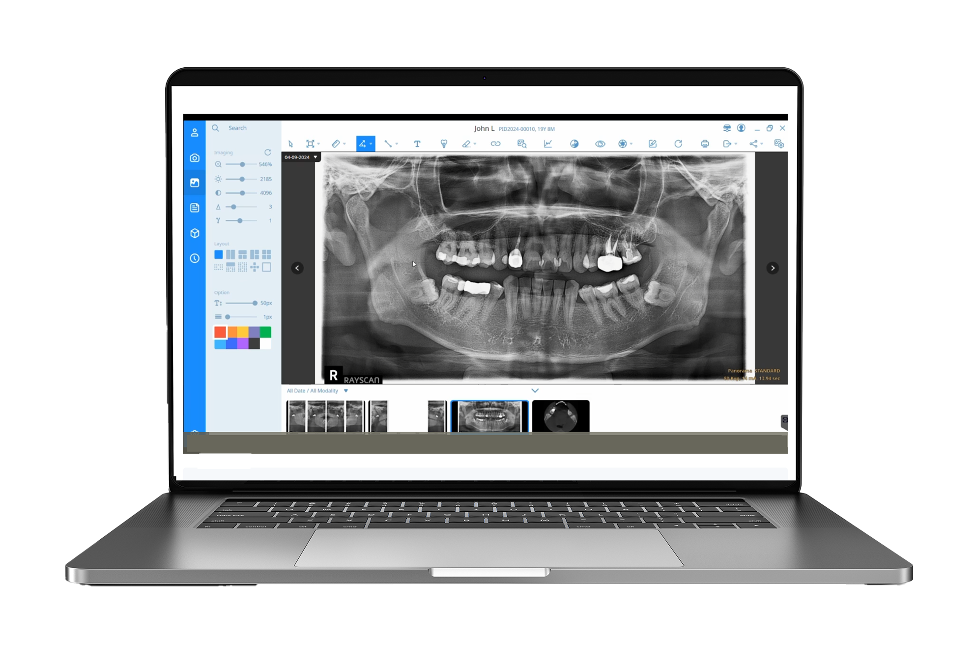 Laptop screen displaying a remote management alert history dashboard with various alerts, statuses, devices, and group names.