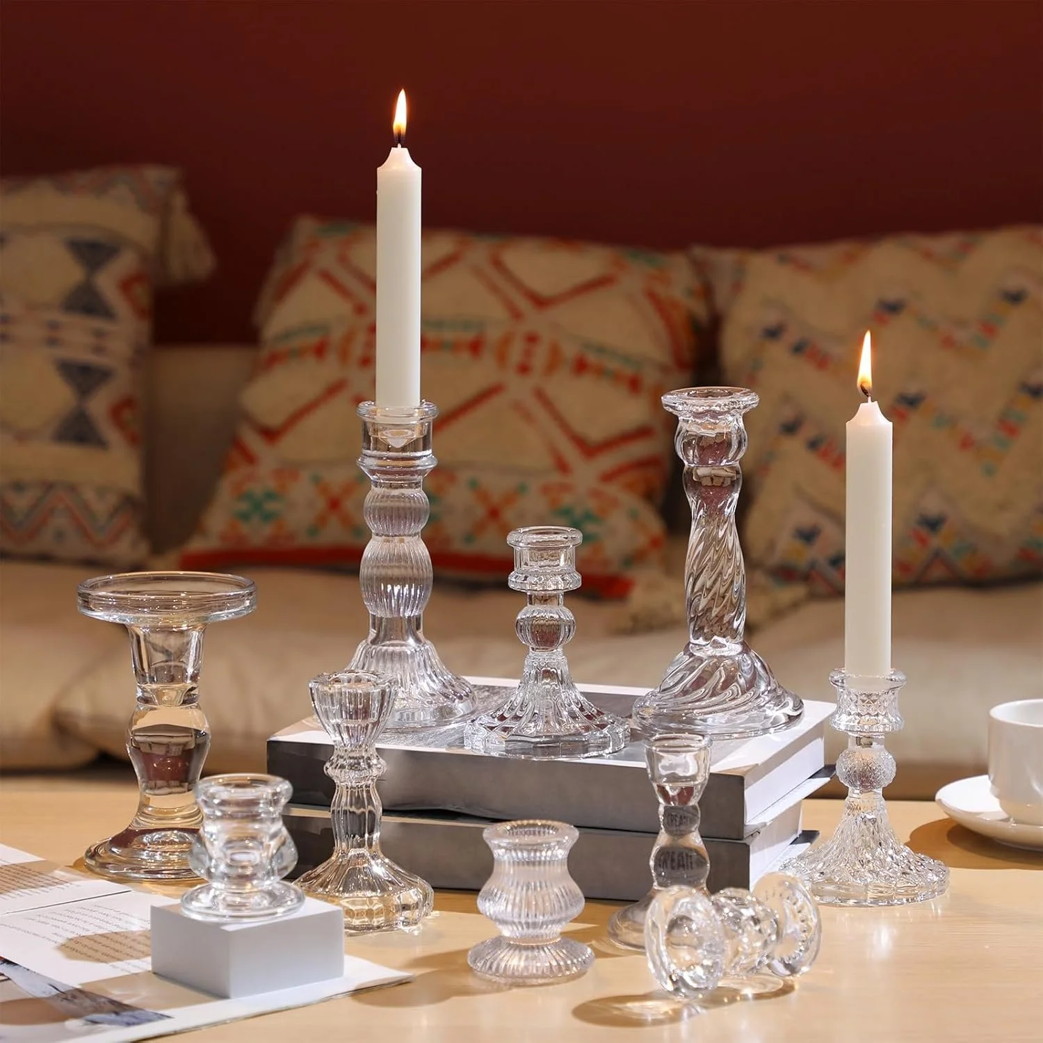 Glass Taper Candle Holder Set