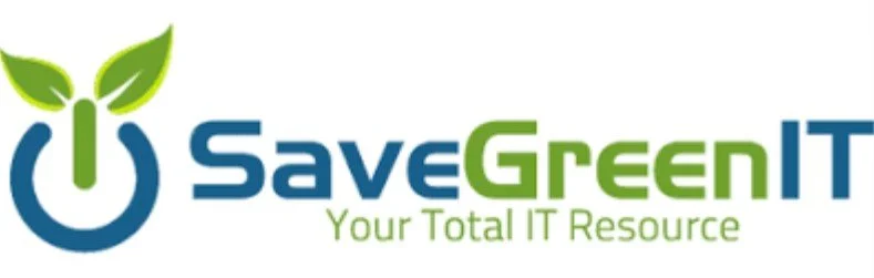 SaveGreenIT logo with a green leaf integrated into a power button icon and the tagline 'Your Total IT Resource'.