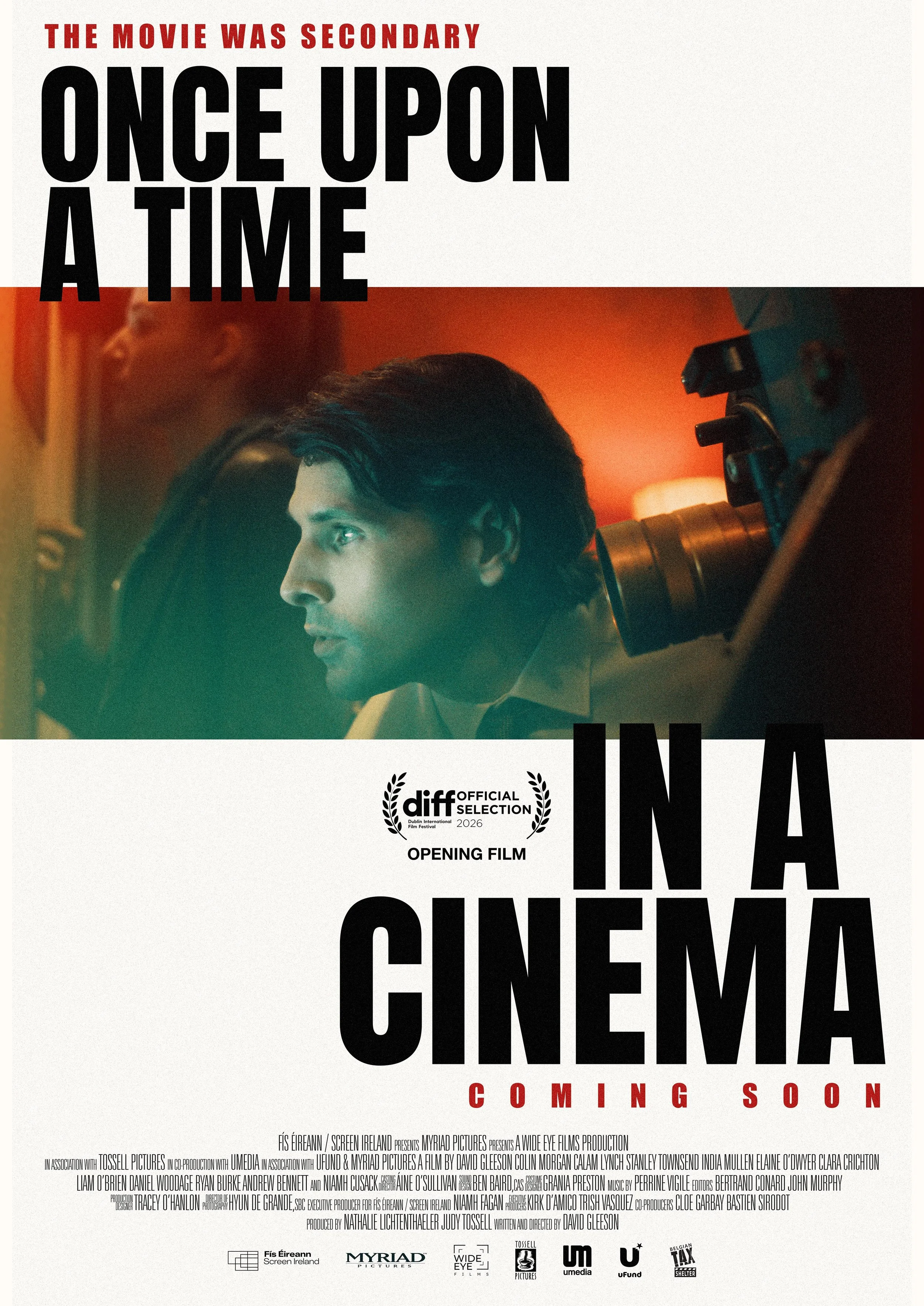 Colin Morgan in 'Once Upon a Time in a Cinema', the opening night film for DIFF 2026. Film and TV Clearances provided full production and post-production clearance services for this Wide Eye Films production.