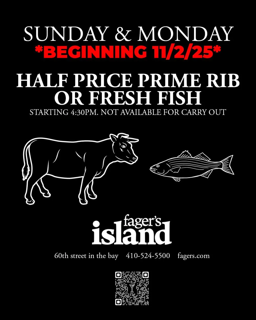 HALF PRICE PRIME RIB returns Sunday November 2