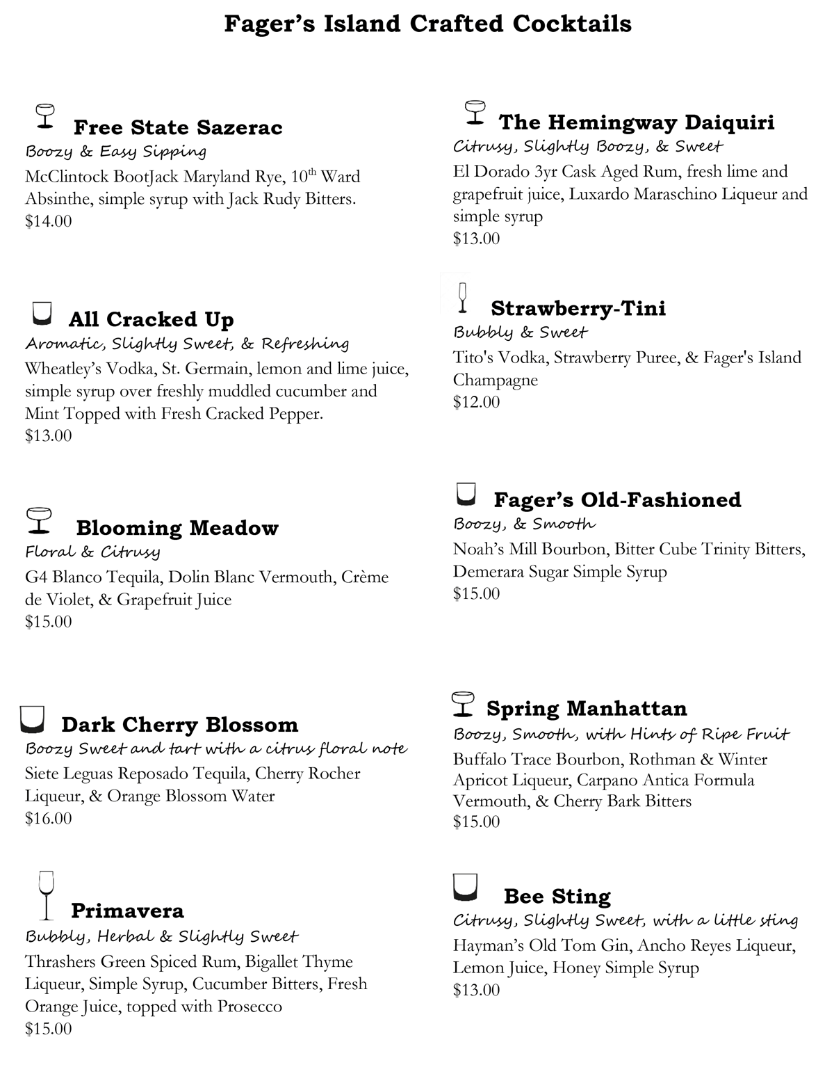 MENU COCKTAILS — fagers island