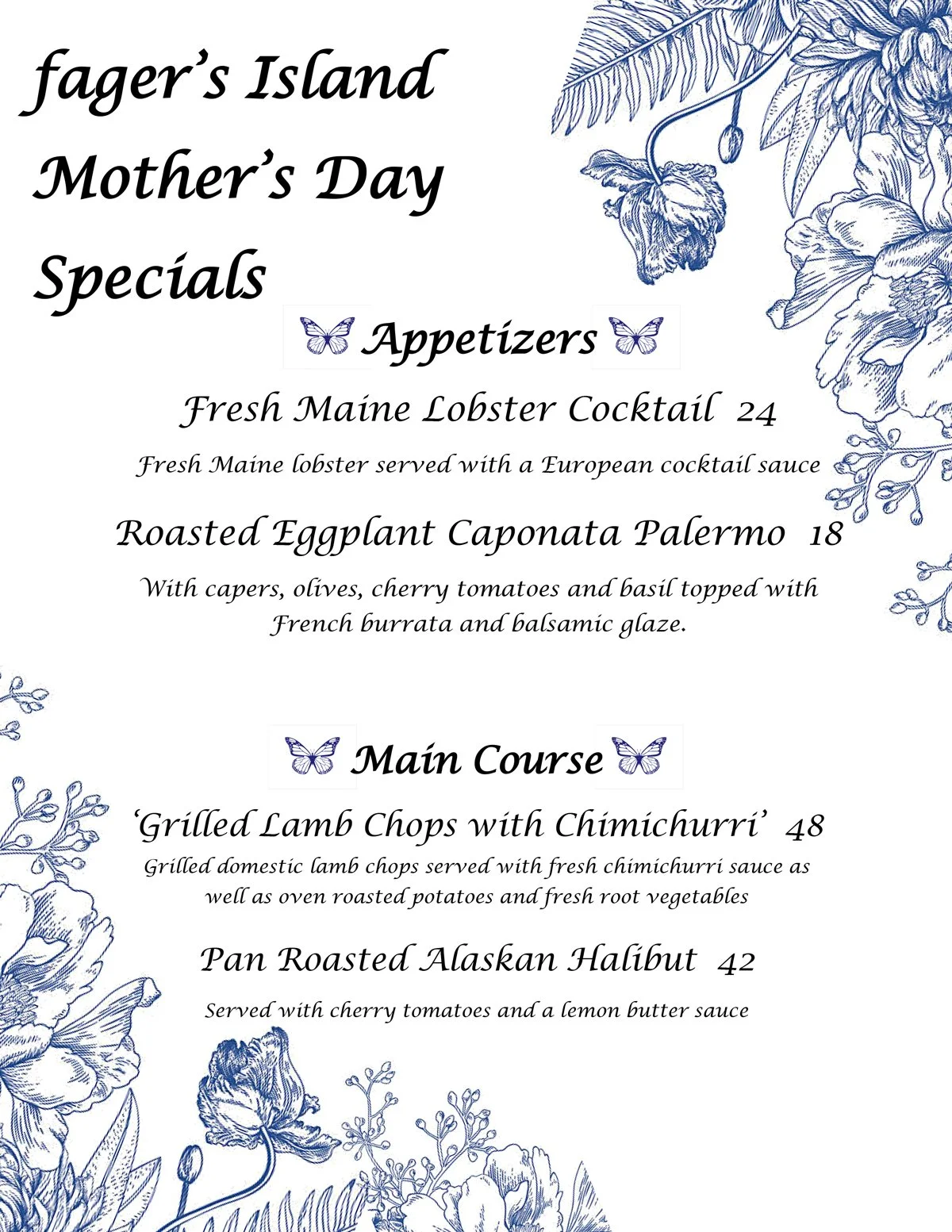 SPECIAL MENUS fagers island ocean city — fagers island