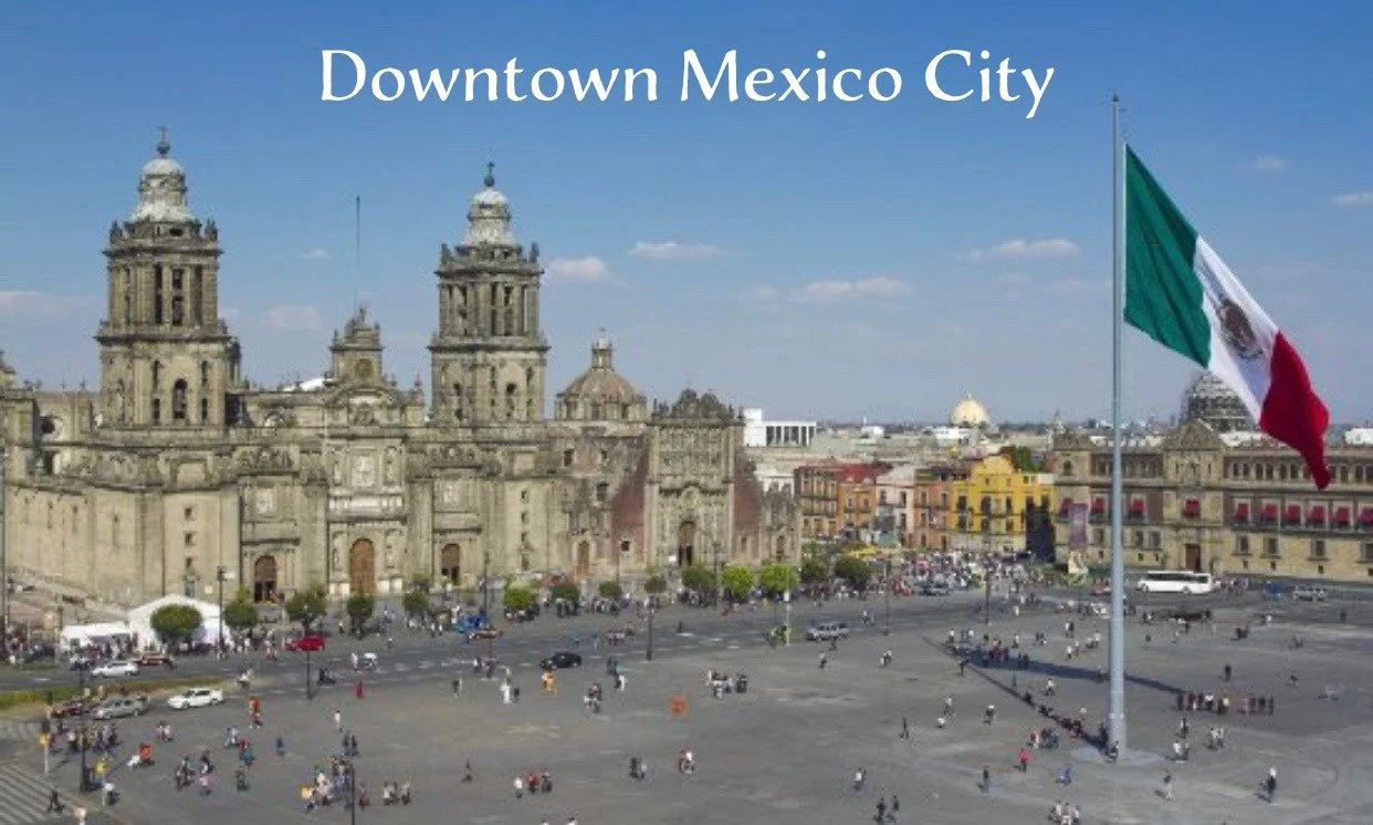 Mexico City Metropolitan Cathedral and Mexican flag at Zócalo square