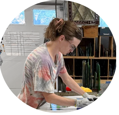 Barrett Blaker working on stained glass