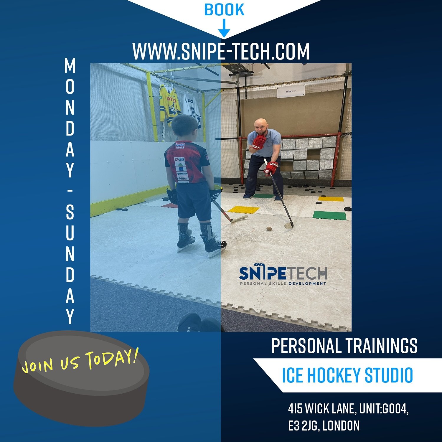 🏒Ice Hockey Studio Is Open For Your Bookings!🏒

🔗Bookings via www.snipe-tech.com or info@snipetech.co.uk

✅1-1 Coaching
✅Puck Shooting
✅Puck Control 
✅Skating Technique 
✅Physical Preparation 
✅Passing
✅Any Age/Level
✅Pet friendly
✅Changing Rooms/