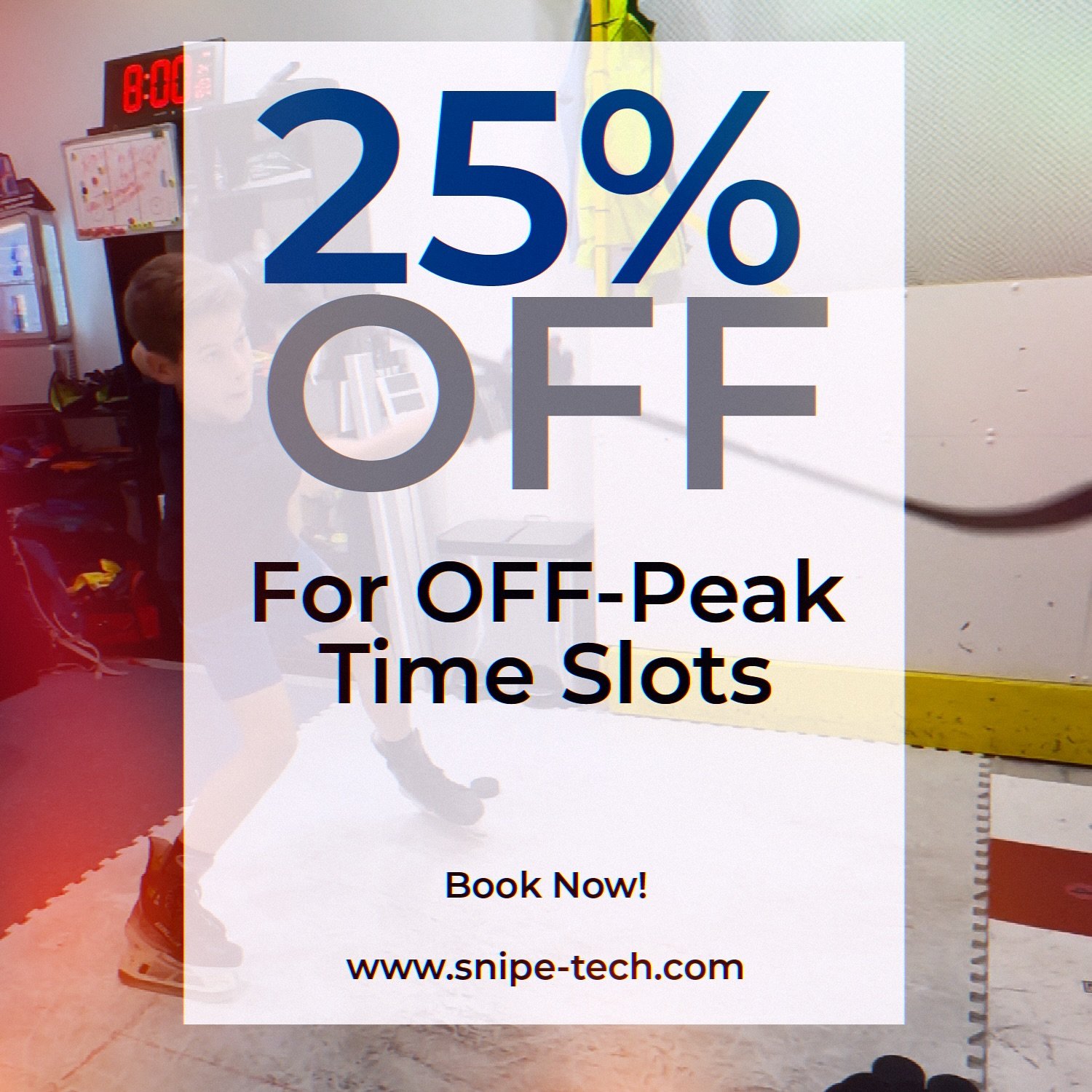 25% Discount For Off-Peak hours now available for booking!
Don&rsquo;t wait and book yours now at www.snipe-tech.com🏒✅