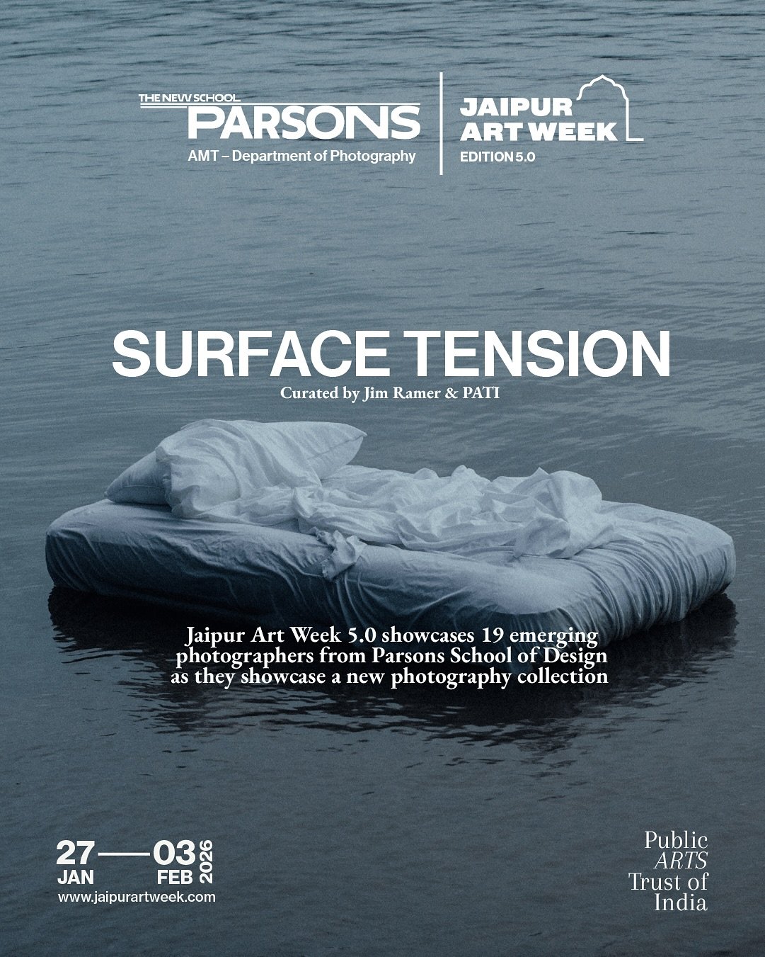 A special collaboration with Parsons School of Design, New York, adds a significant international dimension to this edition. This partnership presents Surface Tension, an exhibition by nineteen emerging artists from Parsons&rsquo; renowned MFA Photog
