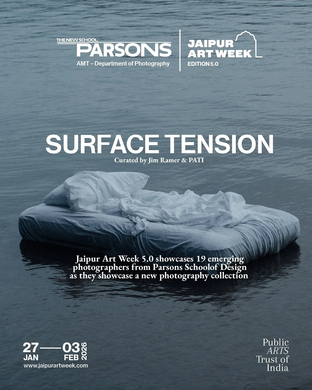 A special collaboration with Parsons School of Design, New York, adds a significant international dimension to this edition. This partnership presents Surface Tension, an exhibition by nineteen emerging artists from Parsons&rsquo; renowned MFA Photog