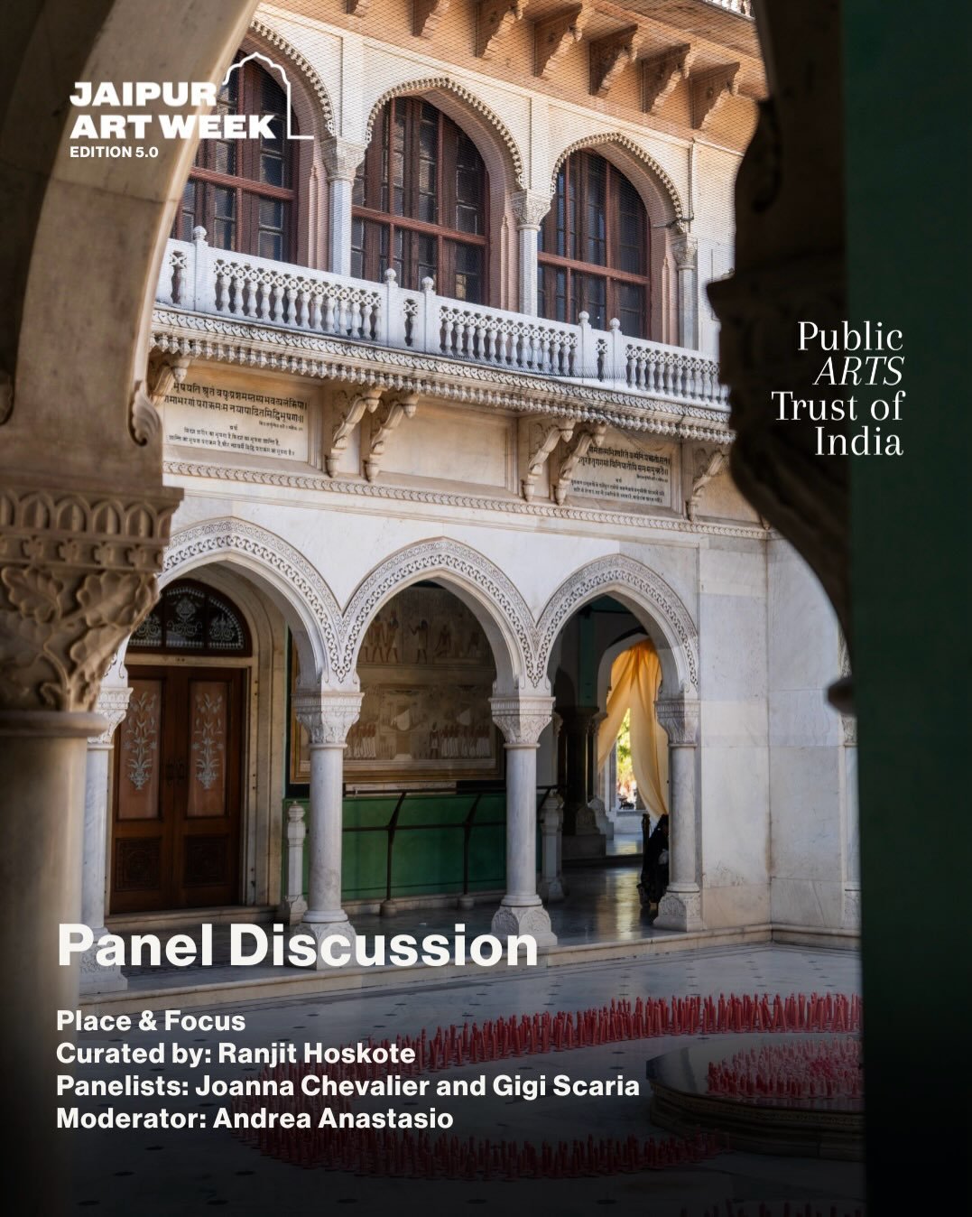 PLACE &amp; FOCUS

Curated by Ranjit Hoskote
Panelists: Joanna Chevalier, Gigi Scaria
Moderator: Andrea Anastasio

This panel positions place not as a backdrop, but as a force shaping lives, economies, and imaginations. Anchored in Jaipur, a city whe