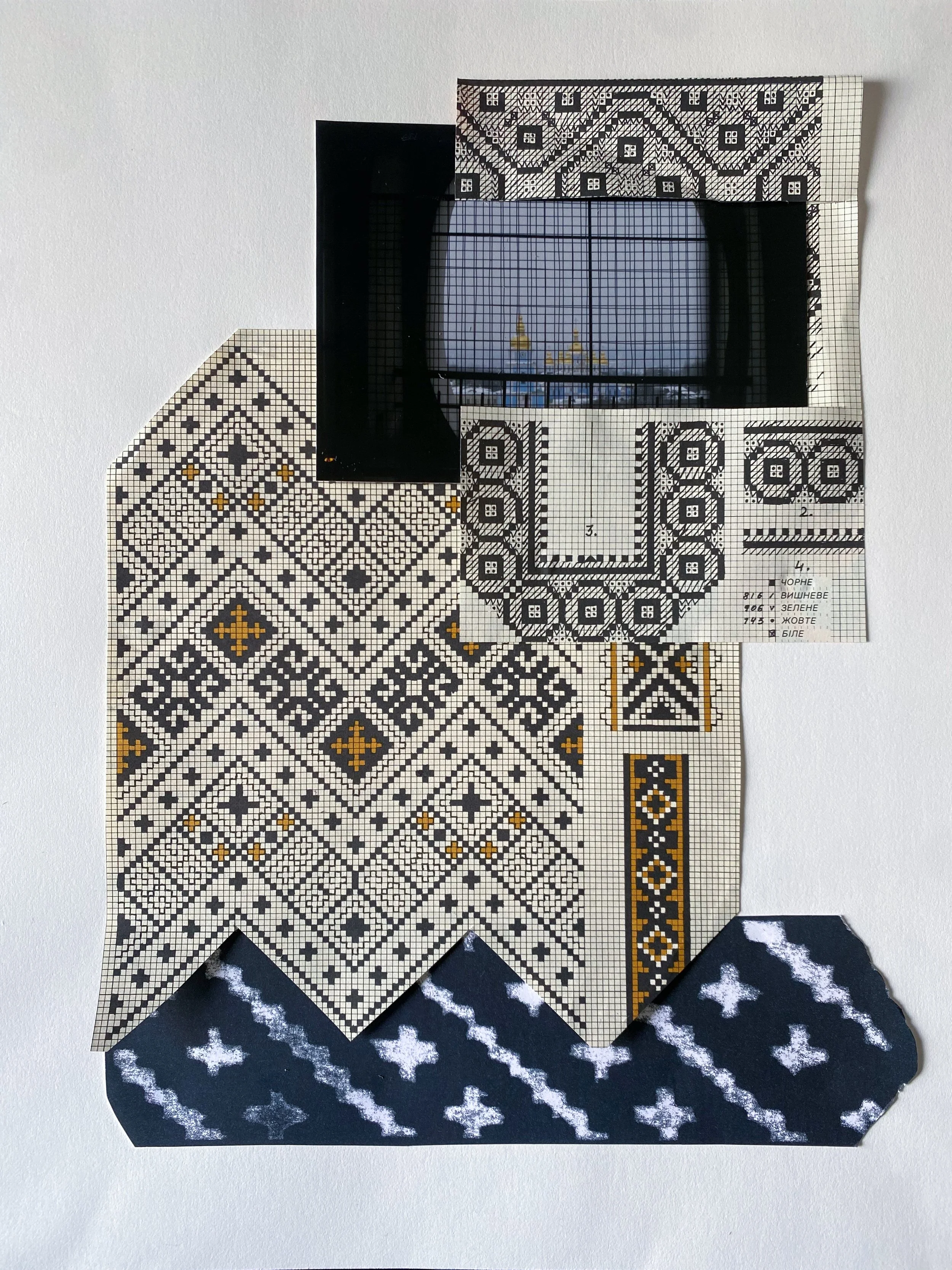 "Kyiv's St. Sophia/Cultural Framework"
2026
Collage (Archival pigment print, Found Materials, Pressure Print"
11x14 inches